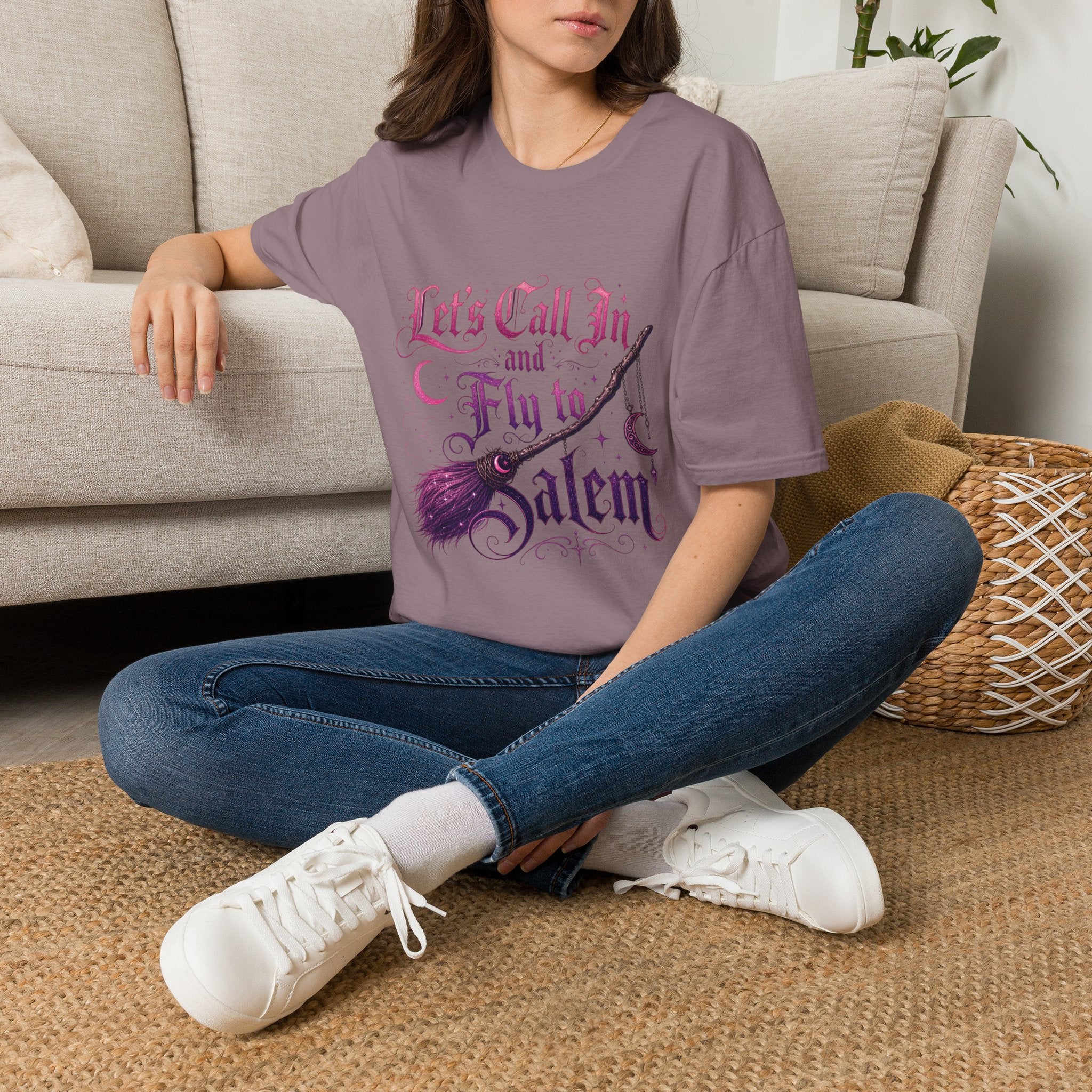 Let's Call In and Fly to Salem T-Shirt — Witchy Broomstick Gothic Tee