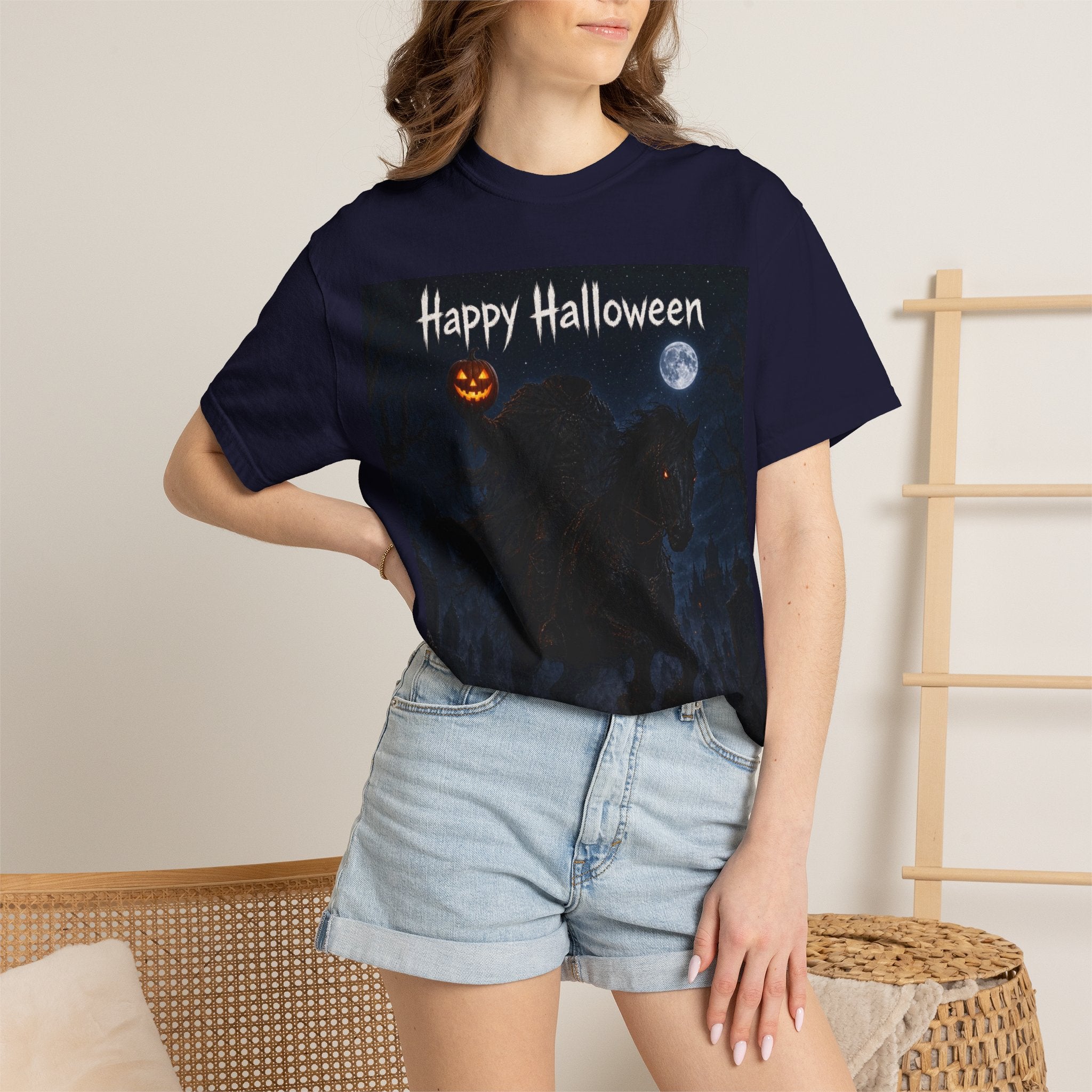 Halloween Night Horse T-Shirt – "Happy Halloween" Spooky Moon Pumpkin Tee