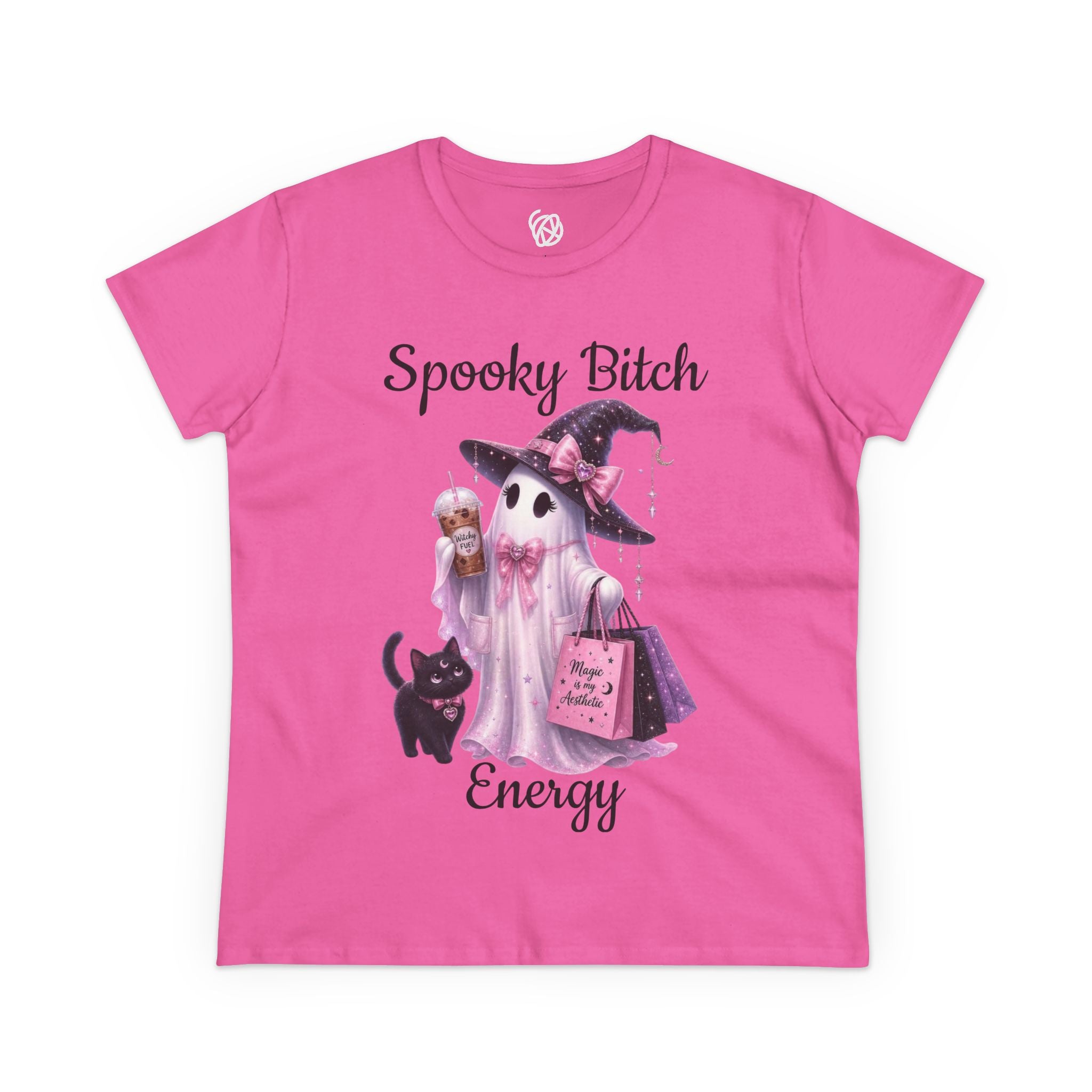 Spooky Bitch Energy Tee — Cute Witch Ghost Halloween T‑Shirt for Women