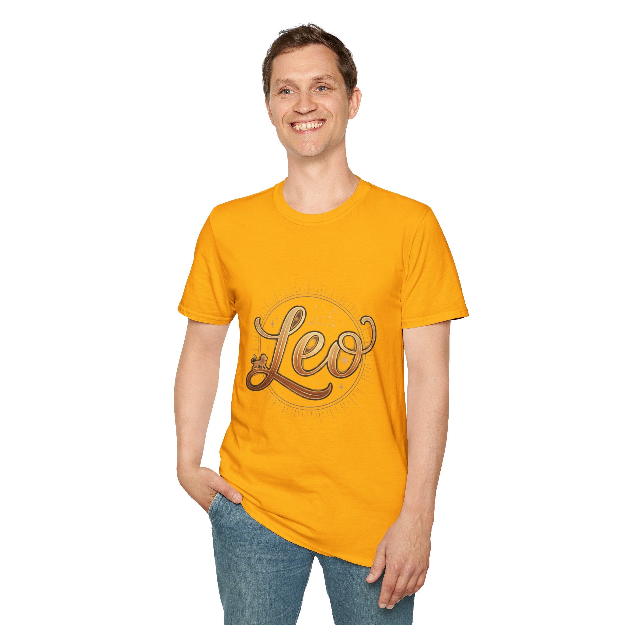 Leo Zodiac T-Shirt — Gold Script Astrology Tee for Leo Season