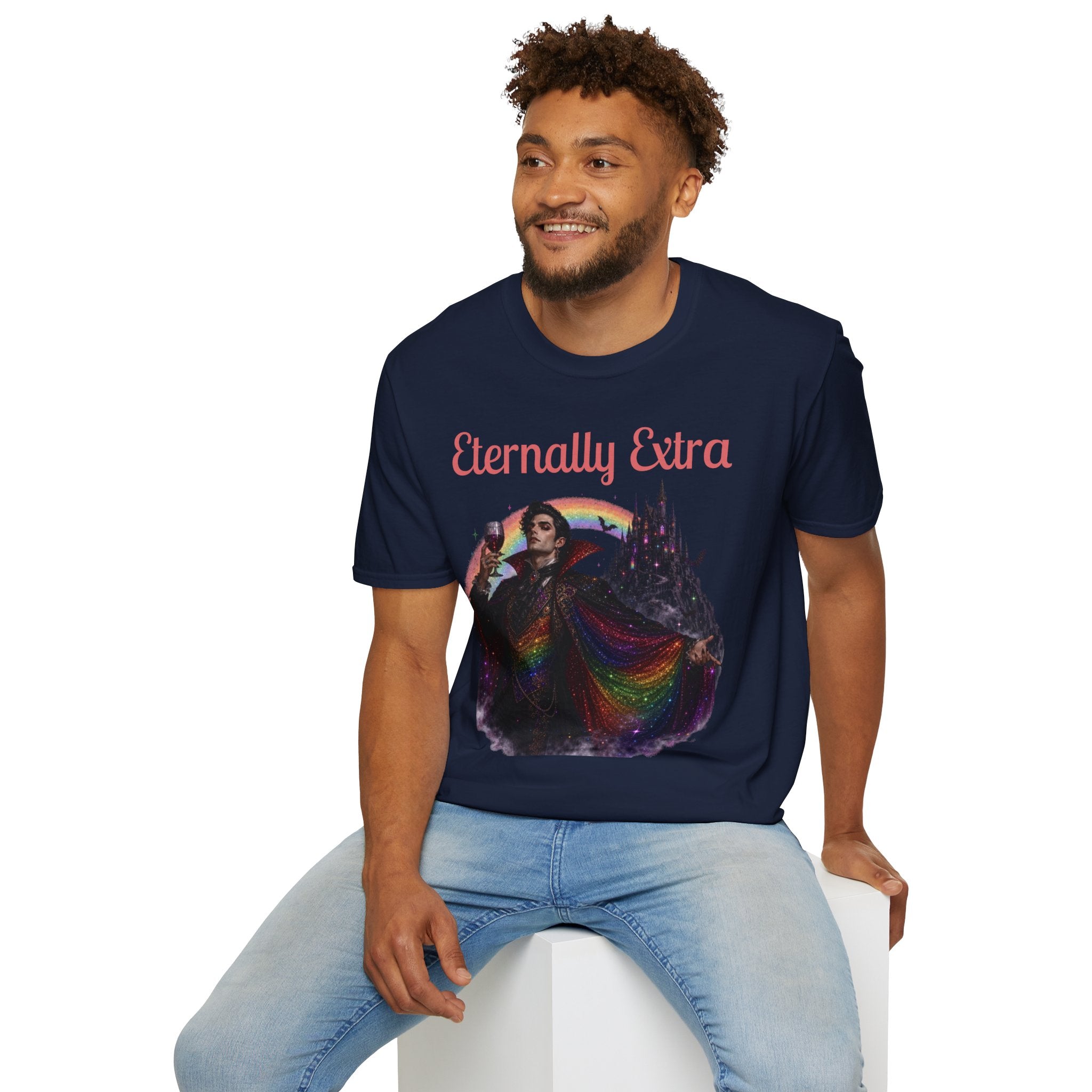 Eternally Extra T-Shirt — Gothic Rainbow Vampire Graphic Tee