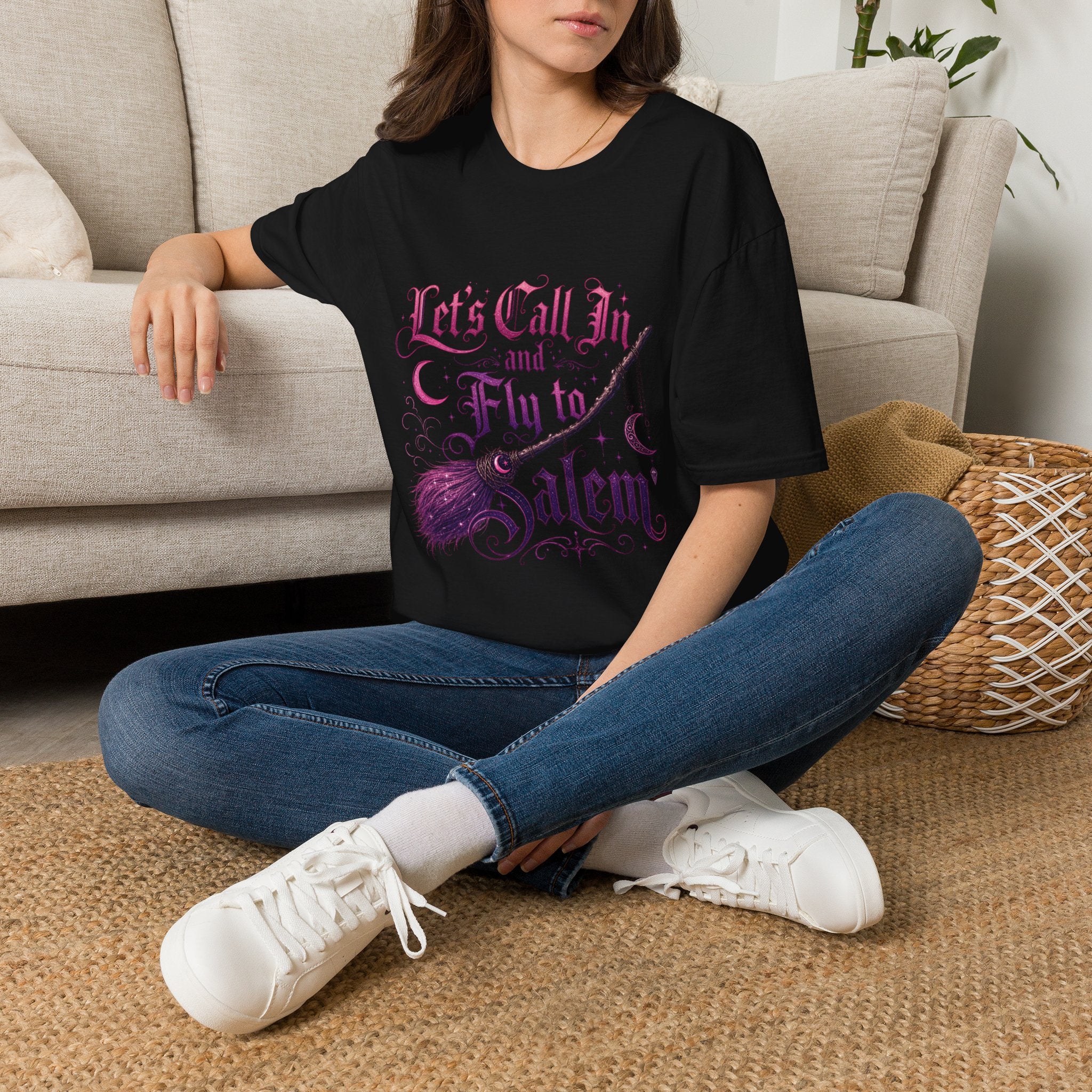 Let's Call In and Fly to Salem T-Shirt — Witchy Broomstick Gothic Tee