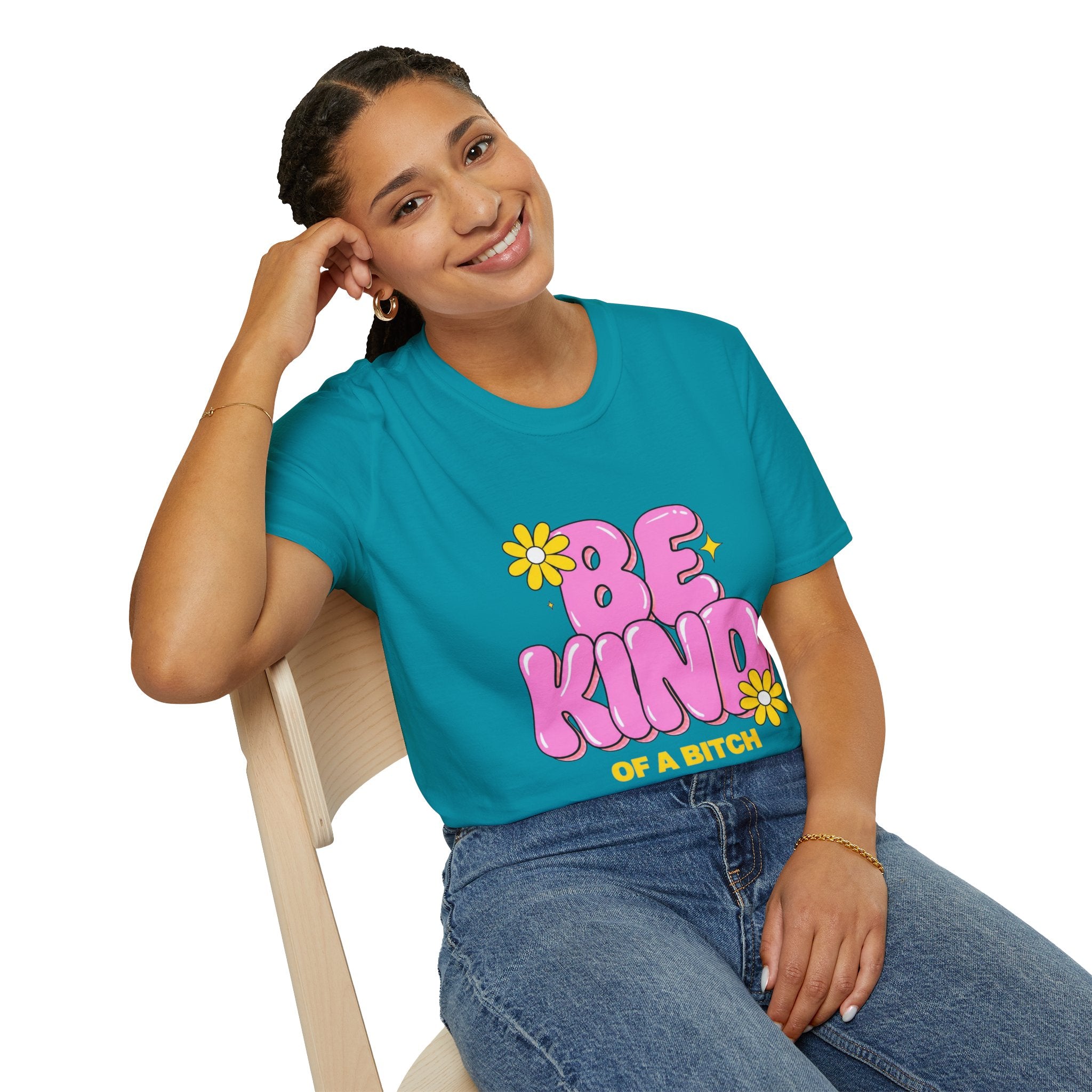 "Be Kind of a Bitch" T-Shirt — Retro Pink Daisy Humor Graphic Tee