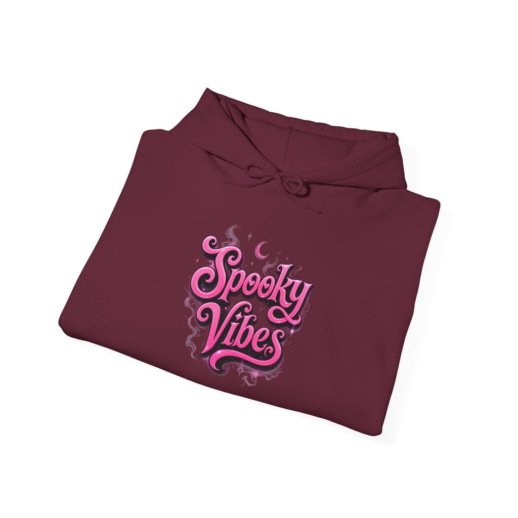 Spooky Vibes Hoodie — Retro Pink Halloween Graphic Sweatshirt