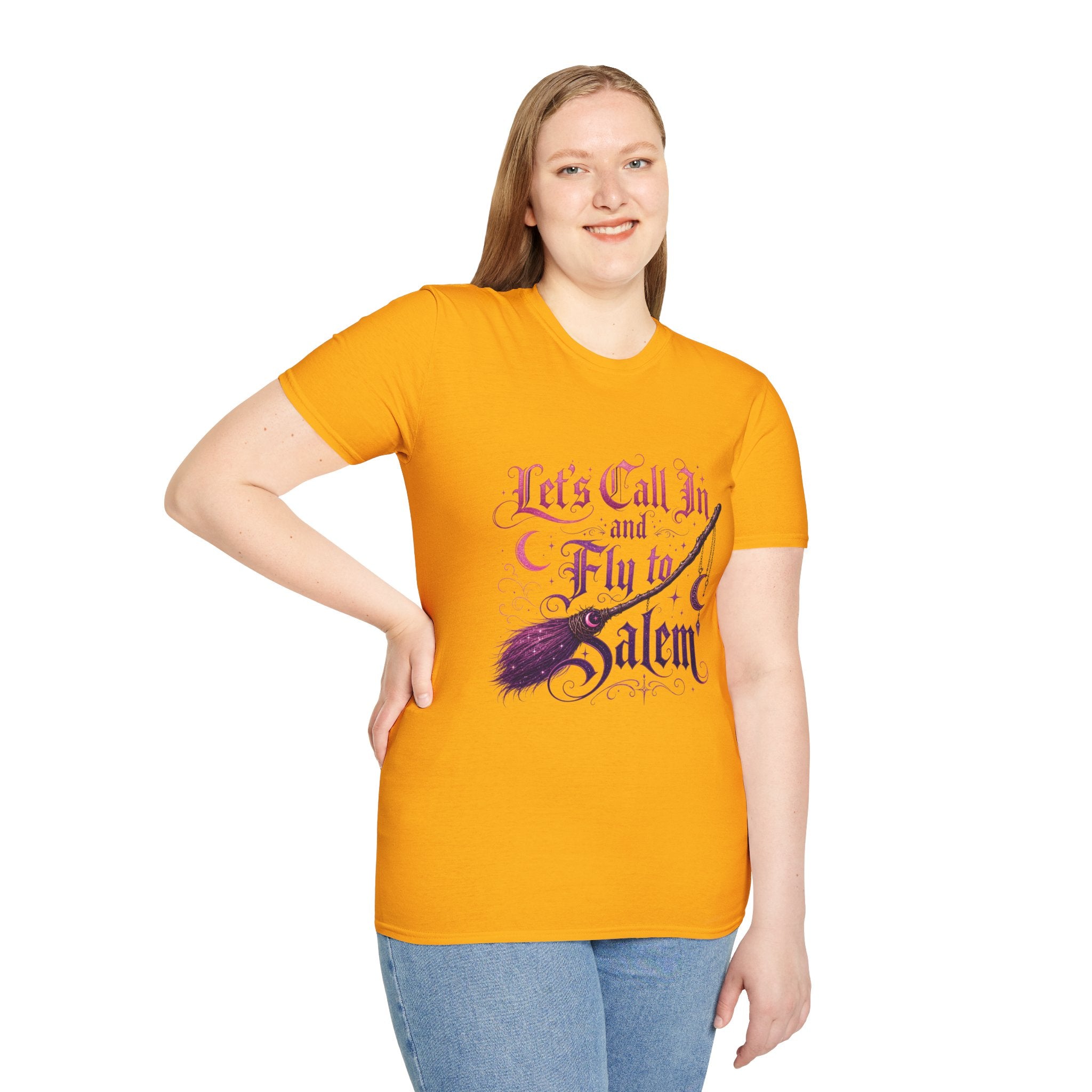 Let's Call In and Fly to Salem T-Shirt — Witchy Broomstick Gothic Tee