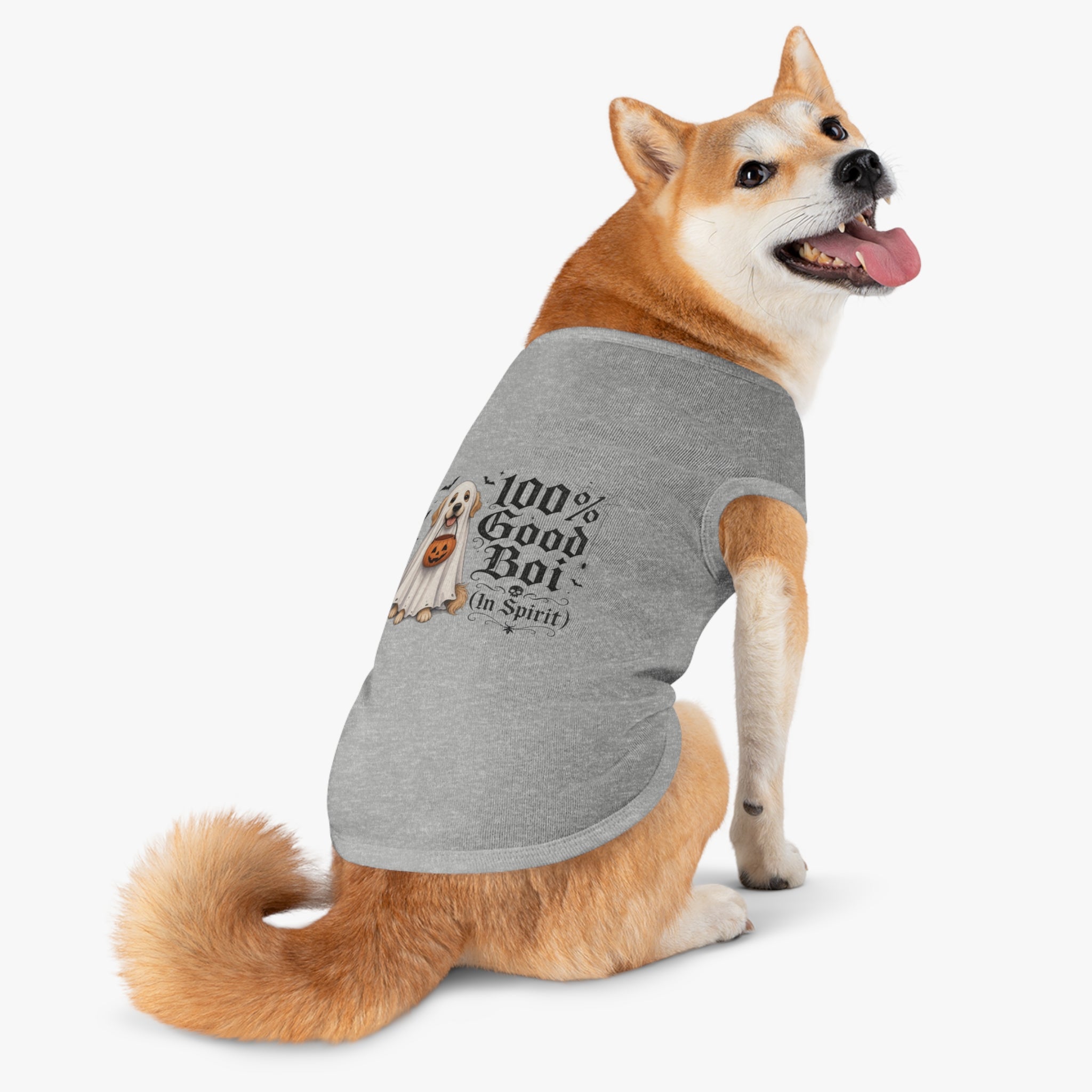 Halloween Pet Tank Top — "100% Good Boi (In Spirit)" Ghost Dog Costume