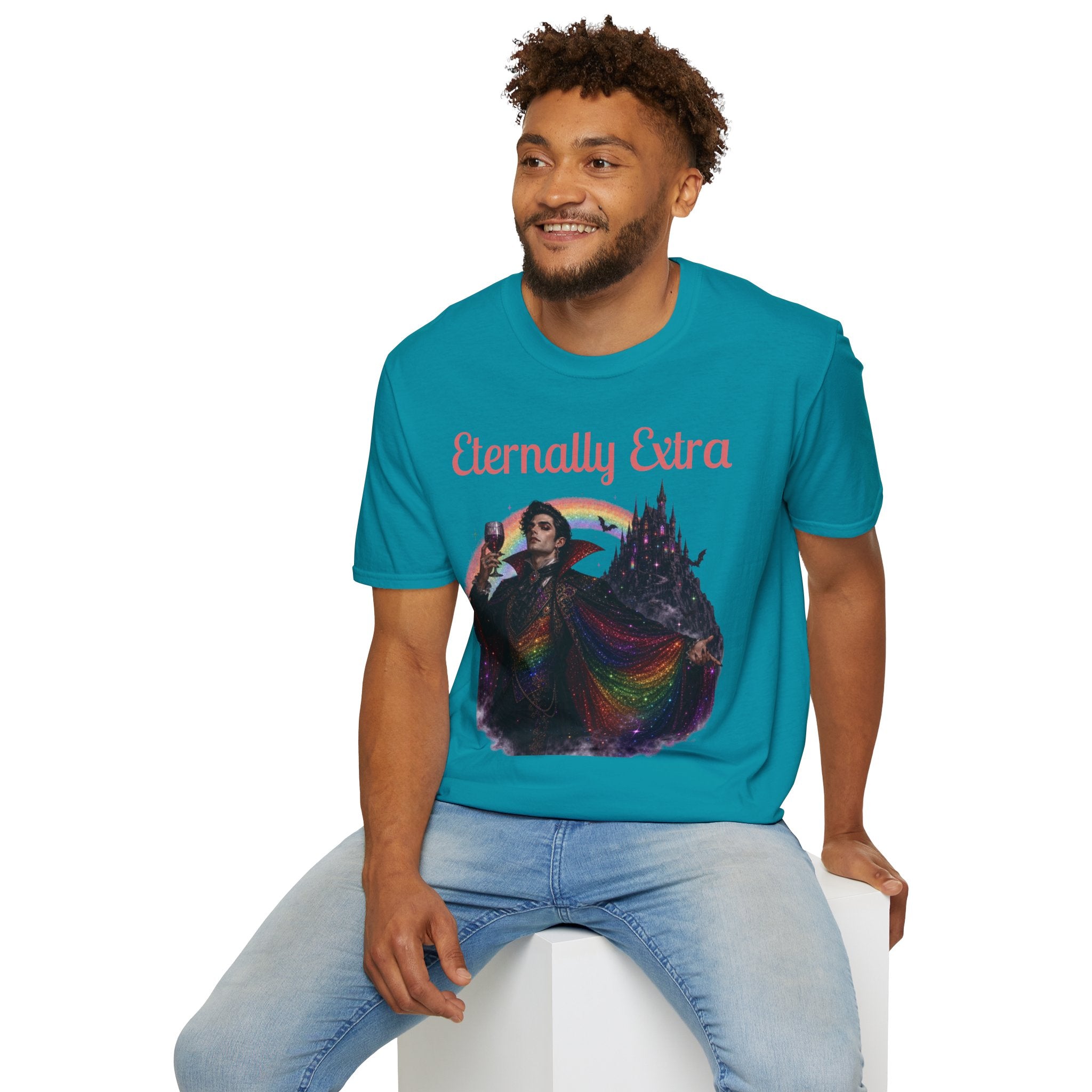 Eternally Extra T-Shirt — Gothic Rainbow Vampire Graphic Tee