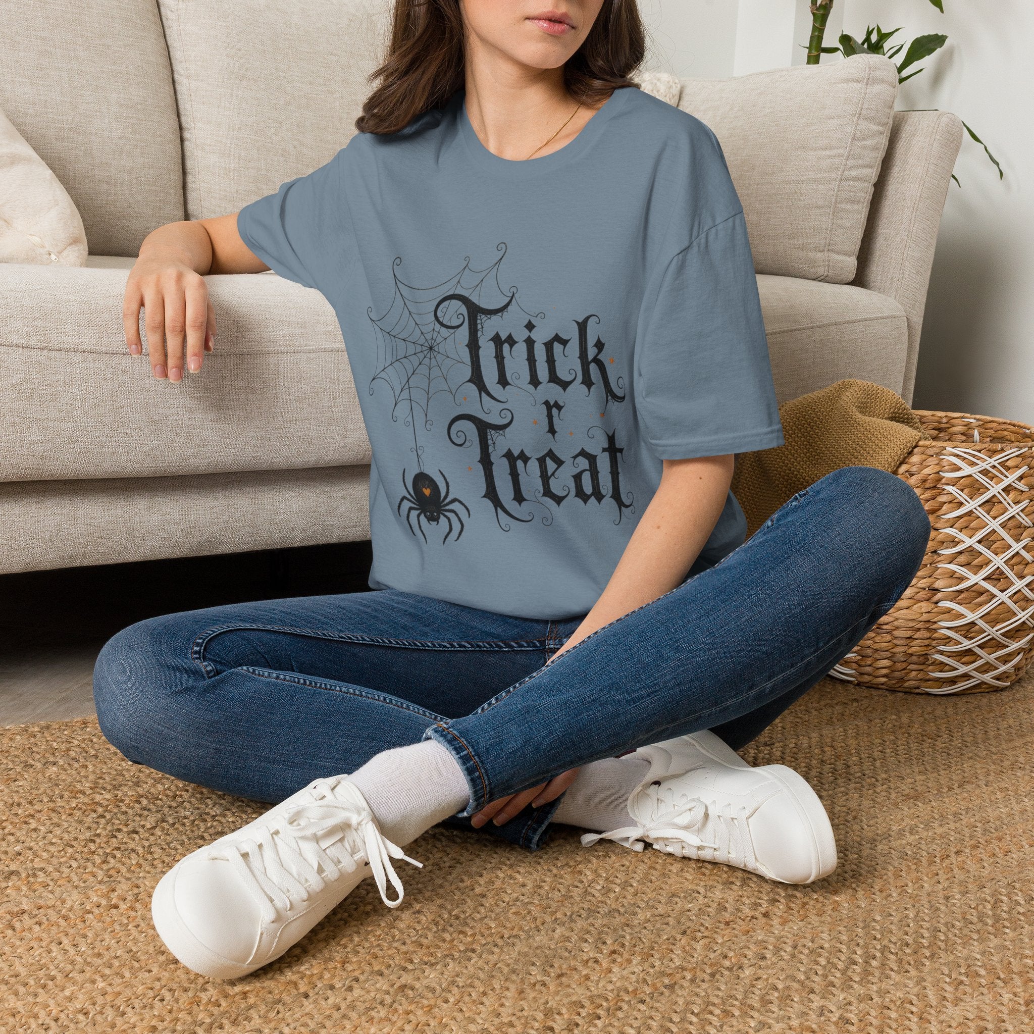 Trick r Treat Halloween T-Shirt — Gothic Spiderweb & Spider Tee