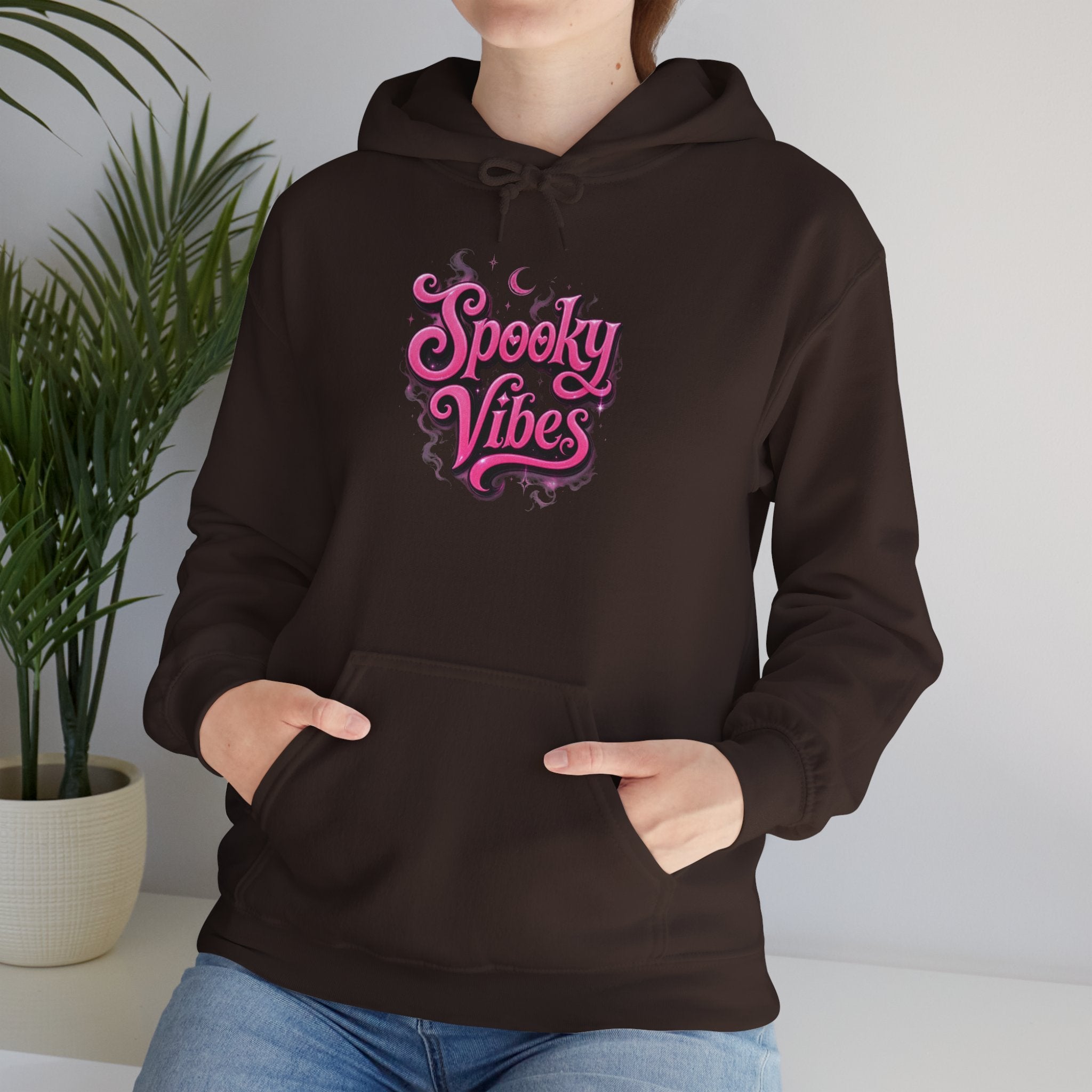 Spooky Vibes Hoodie — Retro Pink Halloween Graphic Sweatshirt
