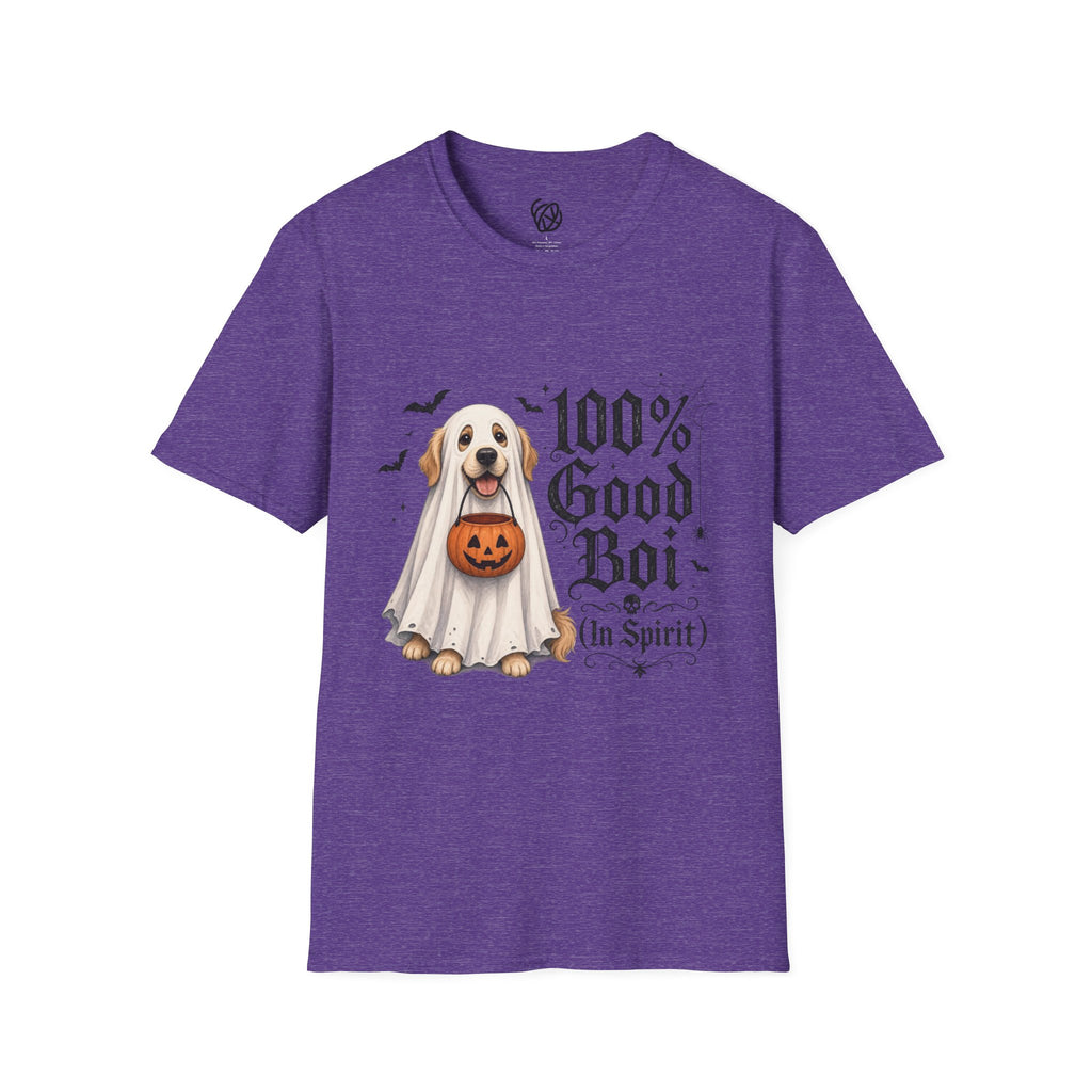Halloween Dog T-Shirt - "100% Good Boi" Ghost Puppy with Pumpkin