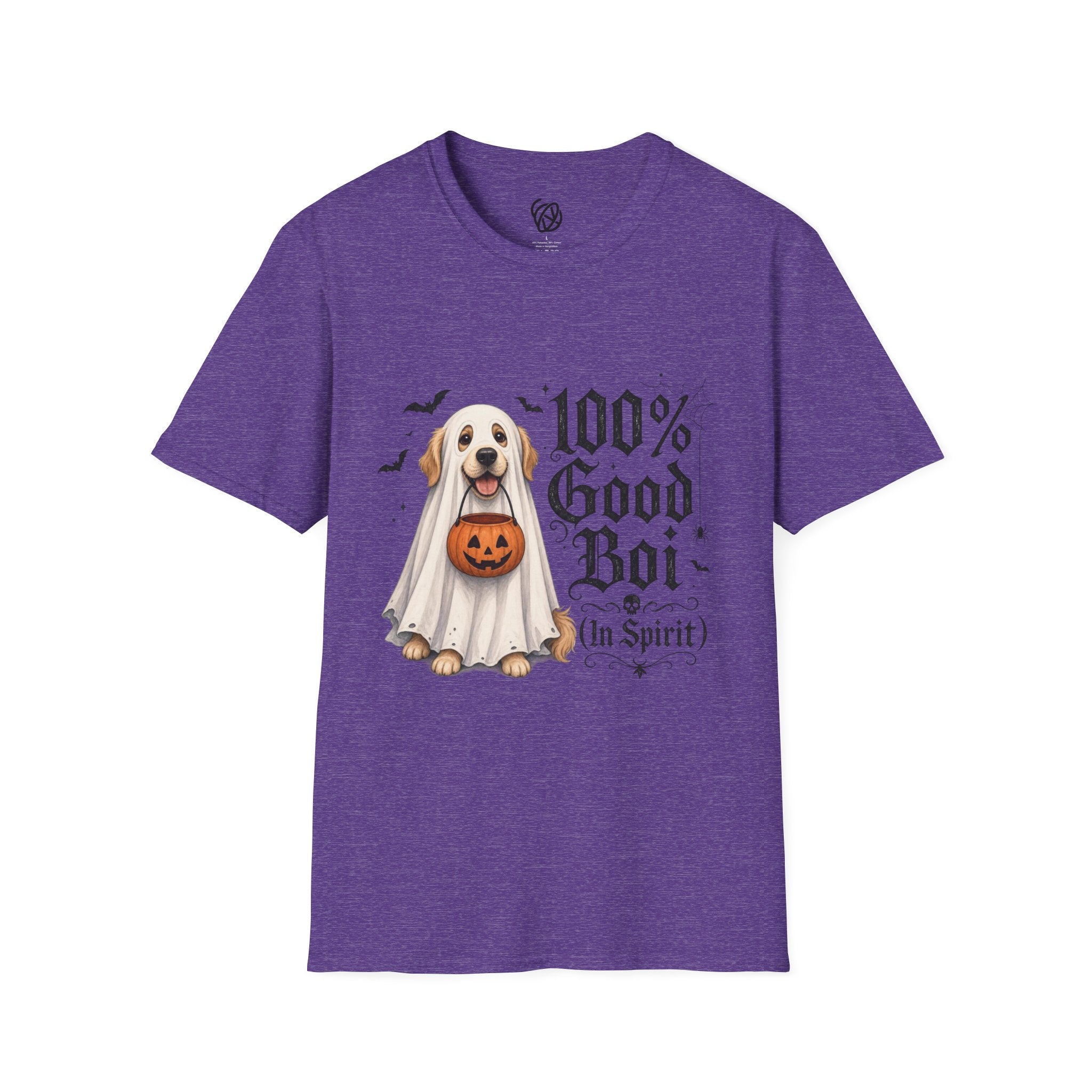 Halloween Dog T-Shirt - "100% Good Boi" Ghost Puppy with Pumpkin
