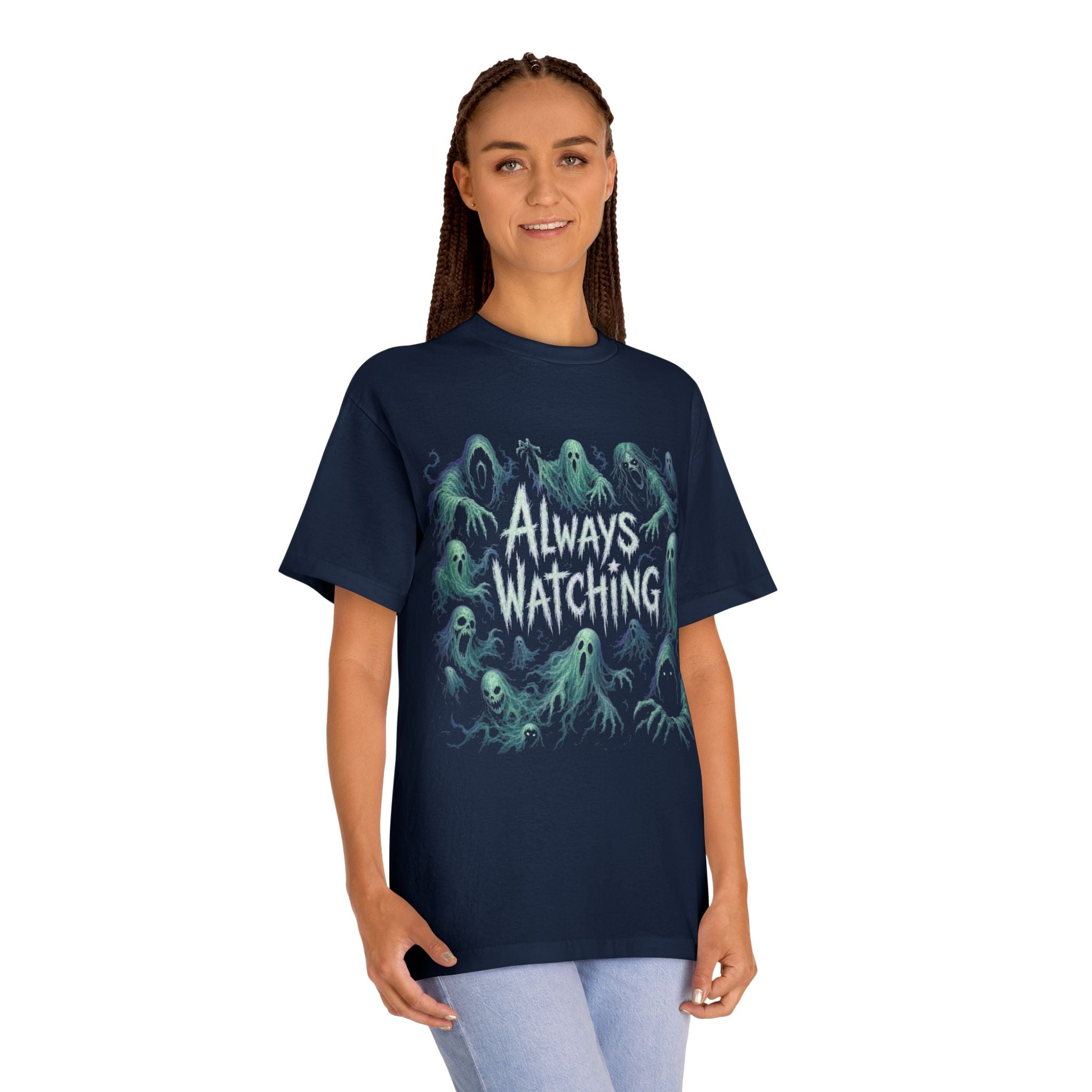 "Always Watching" Ghosts Graphic Tee — Spooky Horror Crewneck