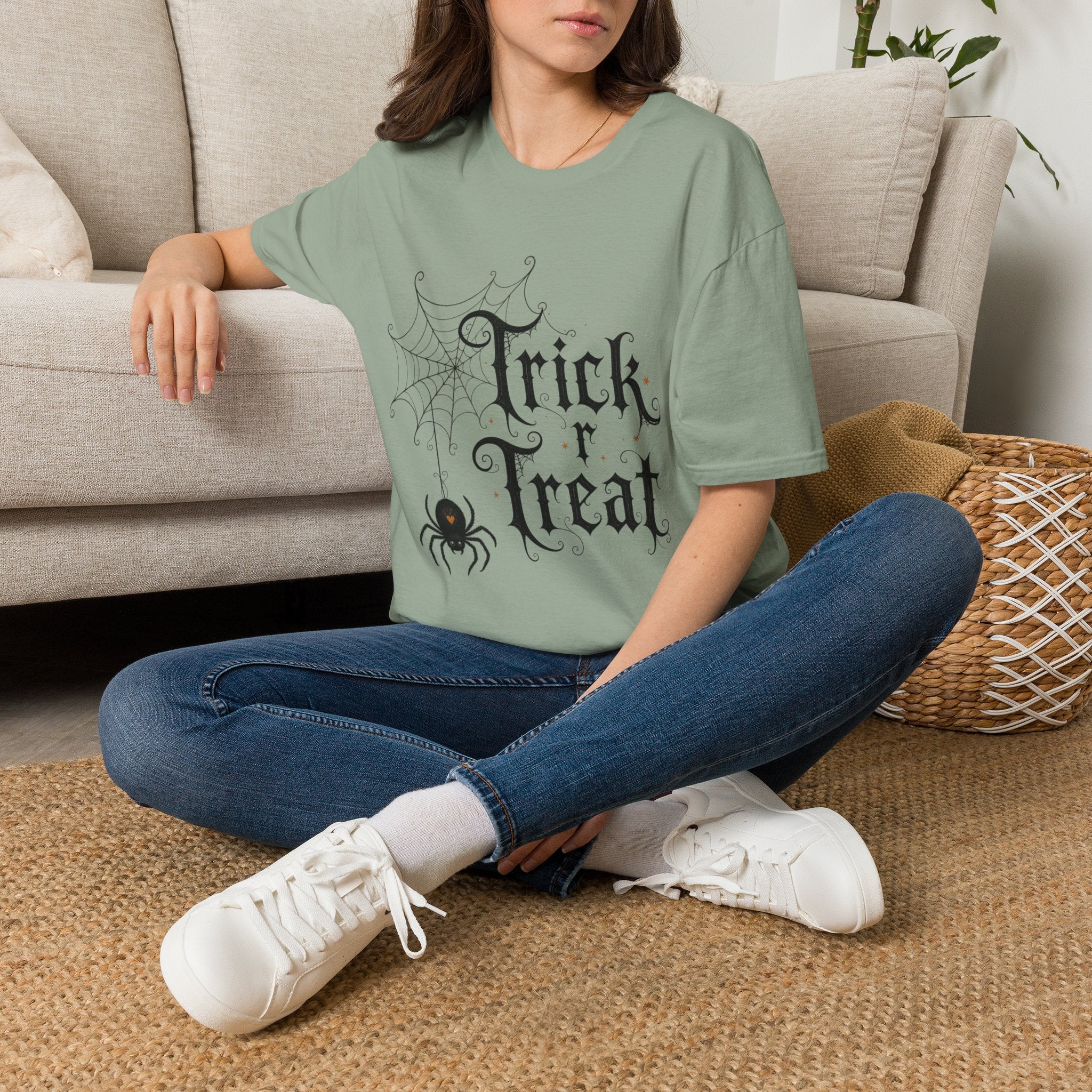 Trick r Treat Halloween T-Shirt — Gothic Spiderweb & Spider Tee