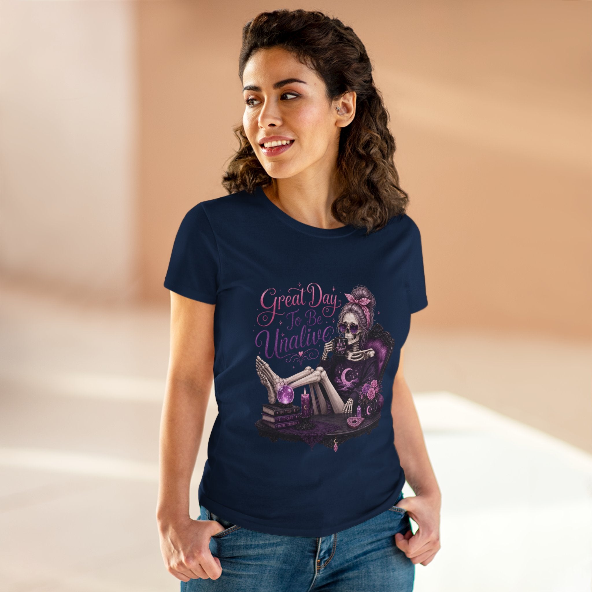 Vintage Gothic Tee — "Great Day To Be Unalive" Skeleton Lounge Shirt