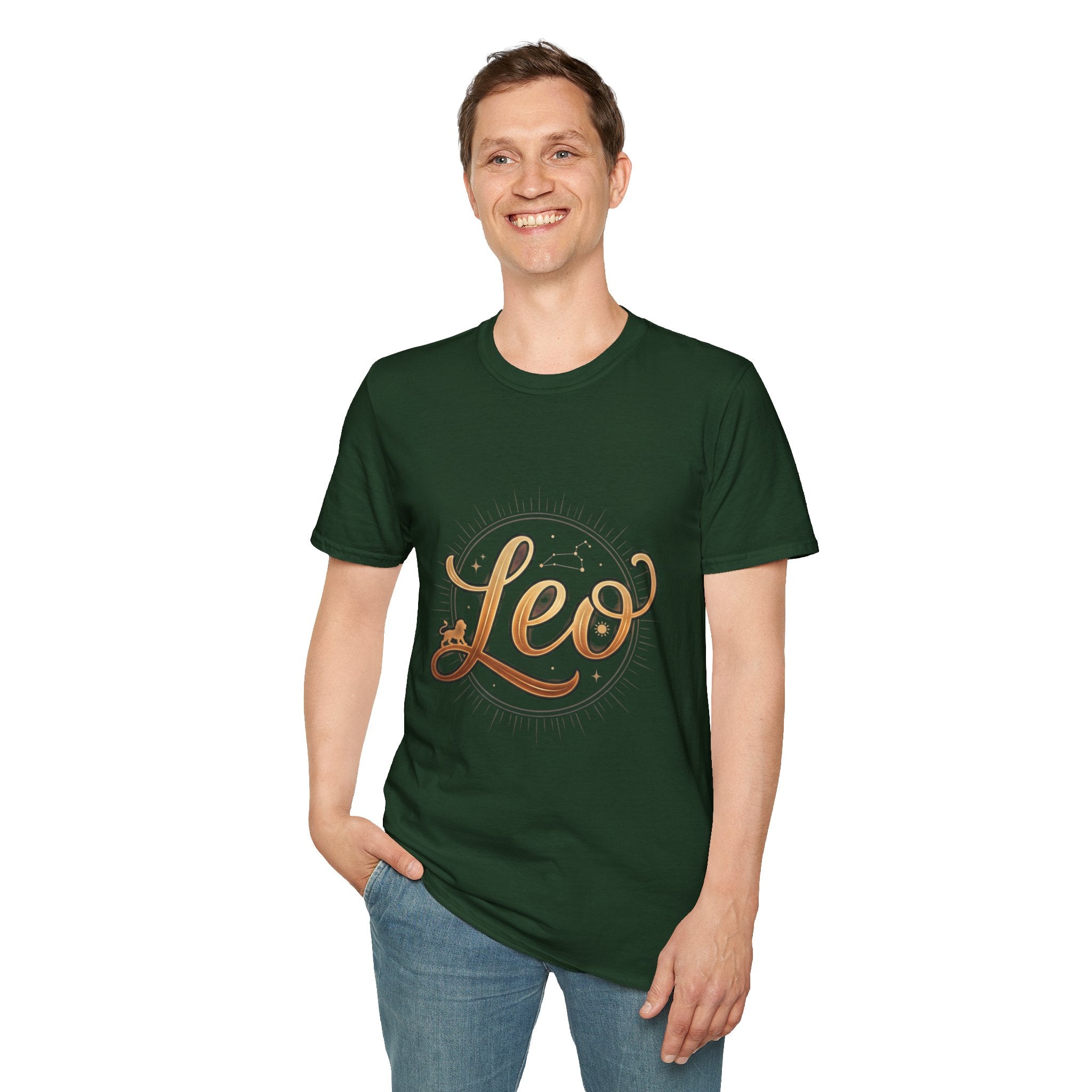 Leo Zodiac T-Shirt — Gold Script Astrology Tee for Leo Season