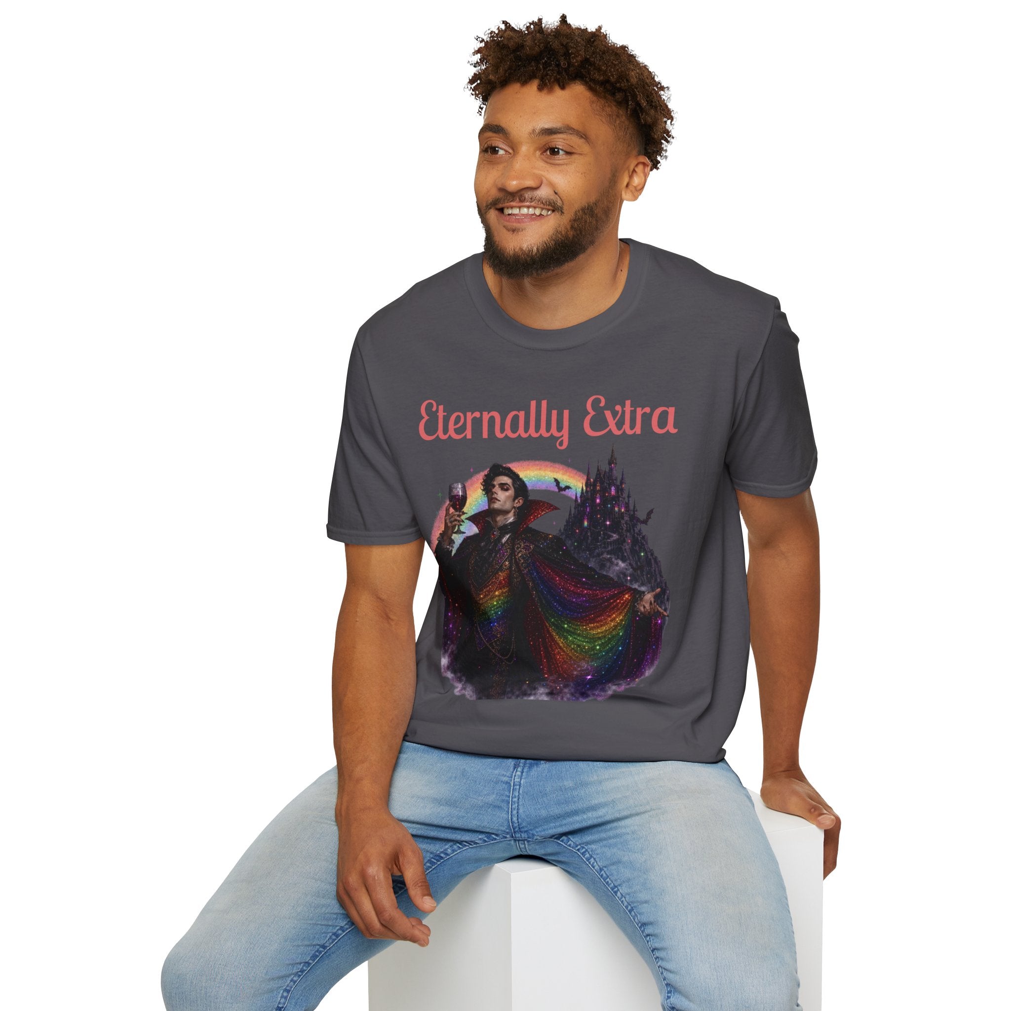 Eternally Extra T-Shirt — Gothic Rainbow Vampire Graphic Tee