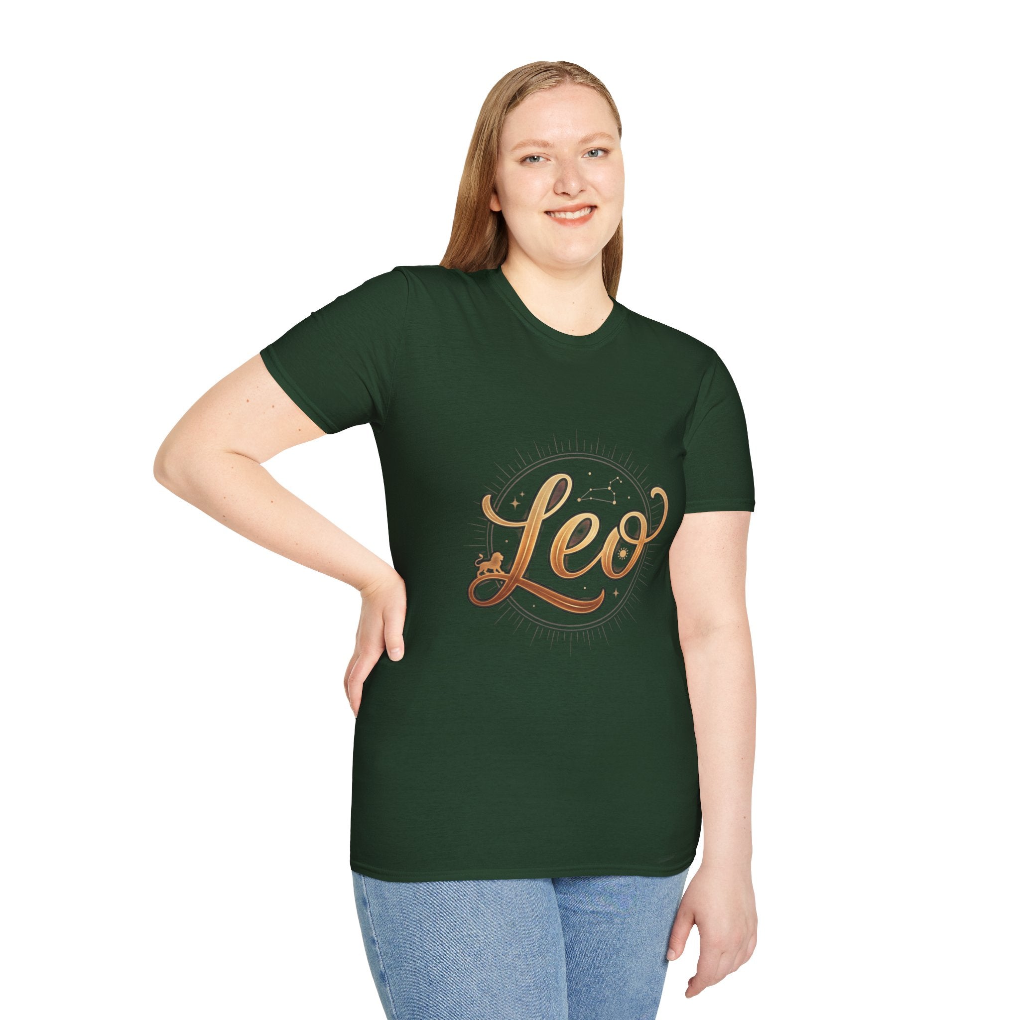 Leo Zodiac T-Shirt — Gold Script Astrology Tee for Leo Season