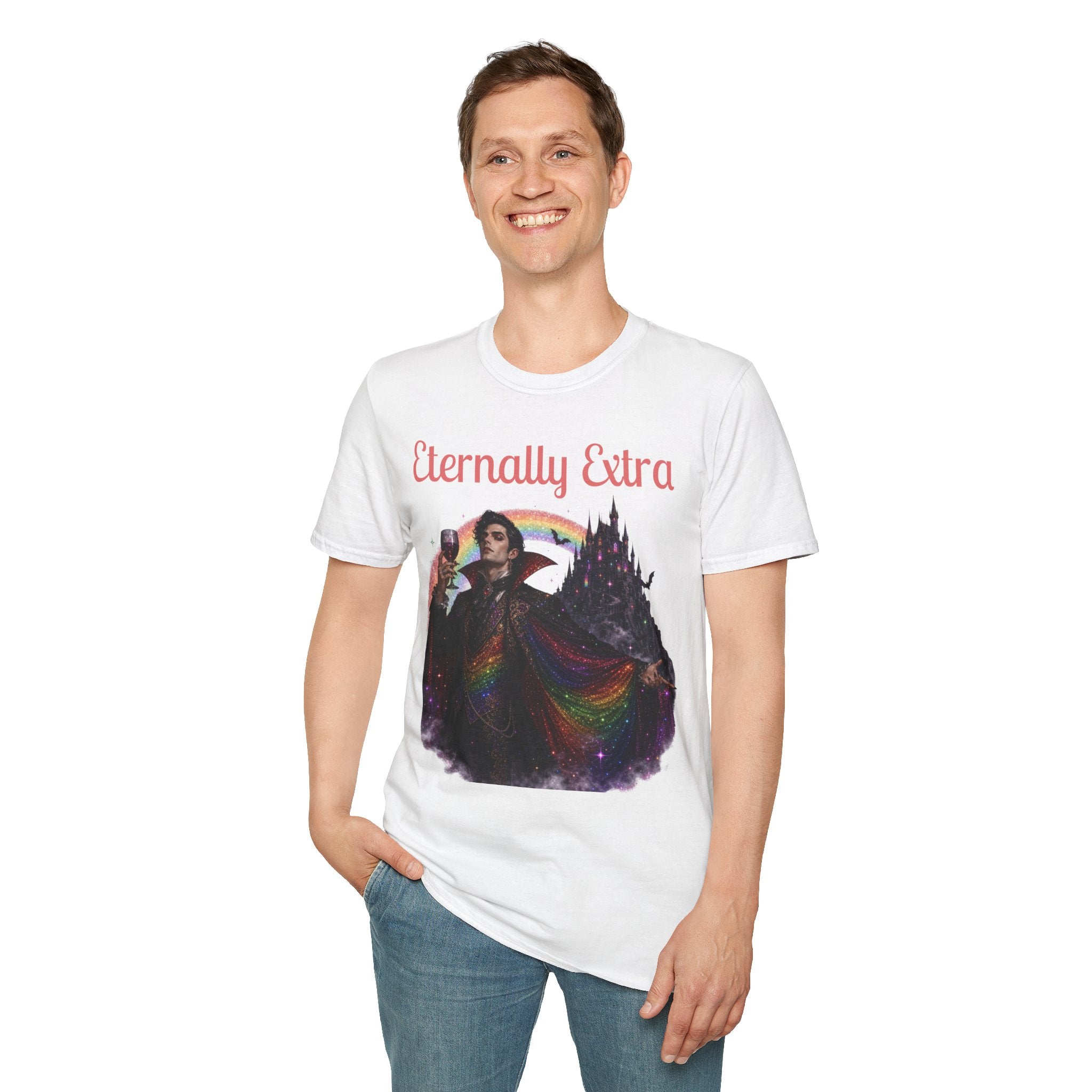 Eternally Extra T-Shirt — Gothic Rainbow Vampire Graphic Tee