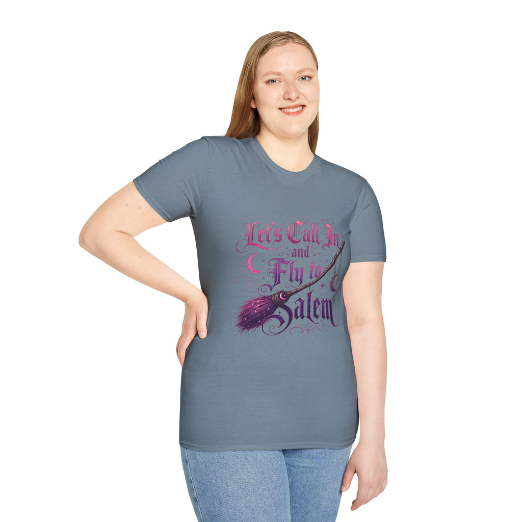 Let's Call In and Fly to Salem T-Shirt — Witchy Broomstick Gothic Tee