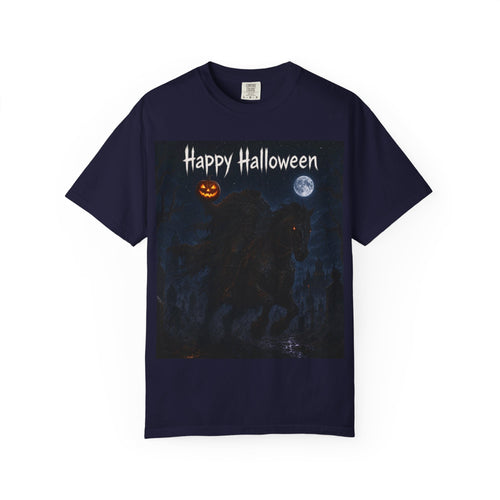 Halloween Night Horse T-Shirt – "Happy Halloween" Spooky Moon Pumpkin Tee