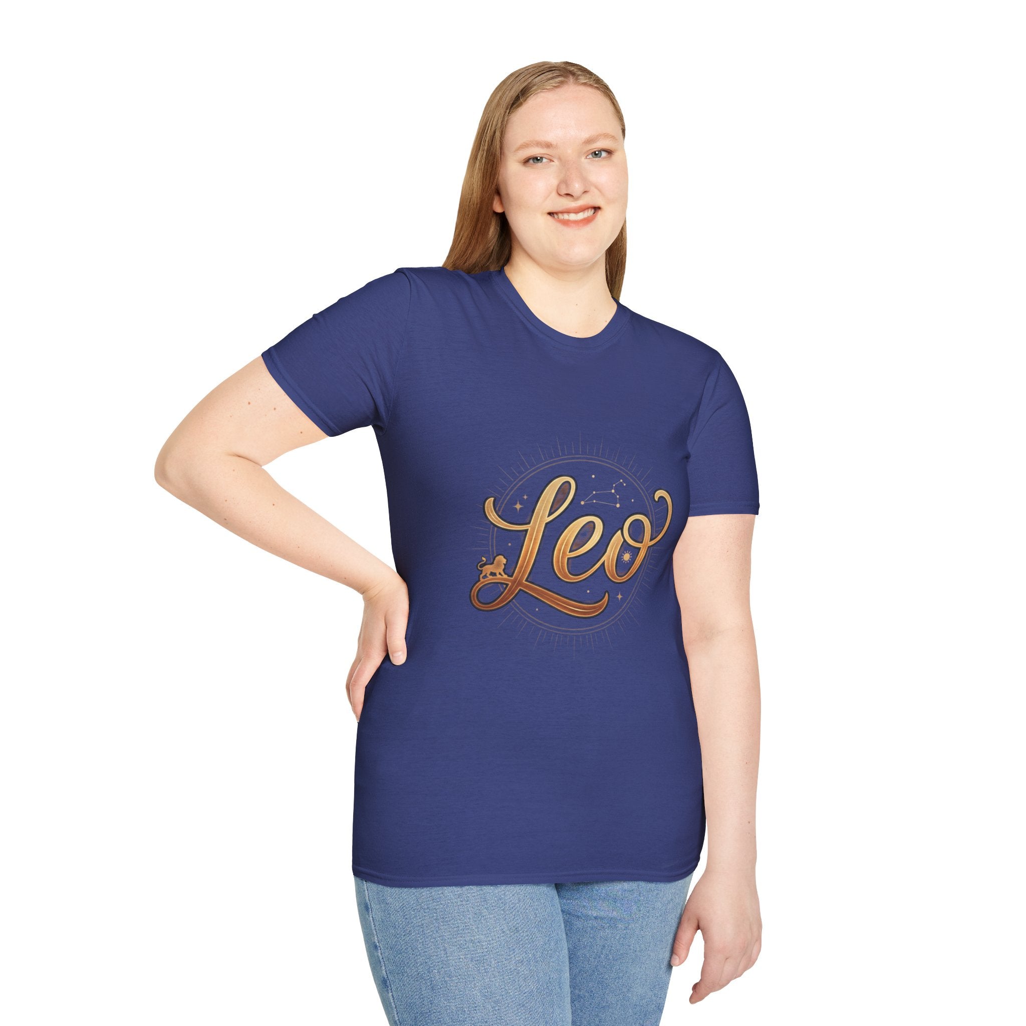 Leo Zodiac T-Shirt — Gold Script Astrology Tee for Leo Season