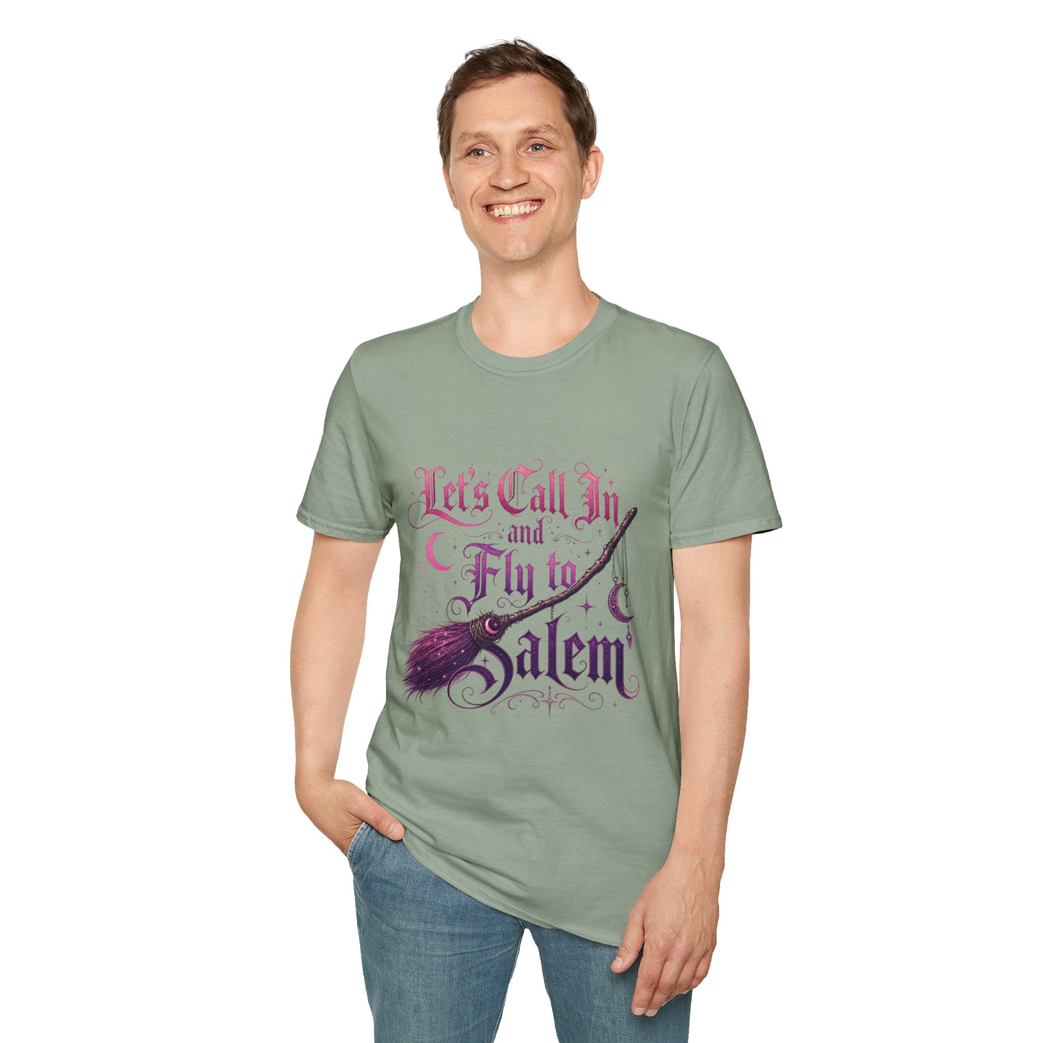 Let's Call In and Fly to Salem T-Shirt — Witchy Broomstick Gothic Tee