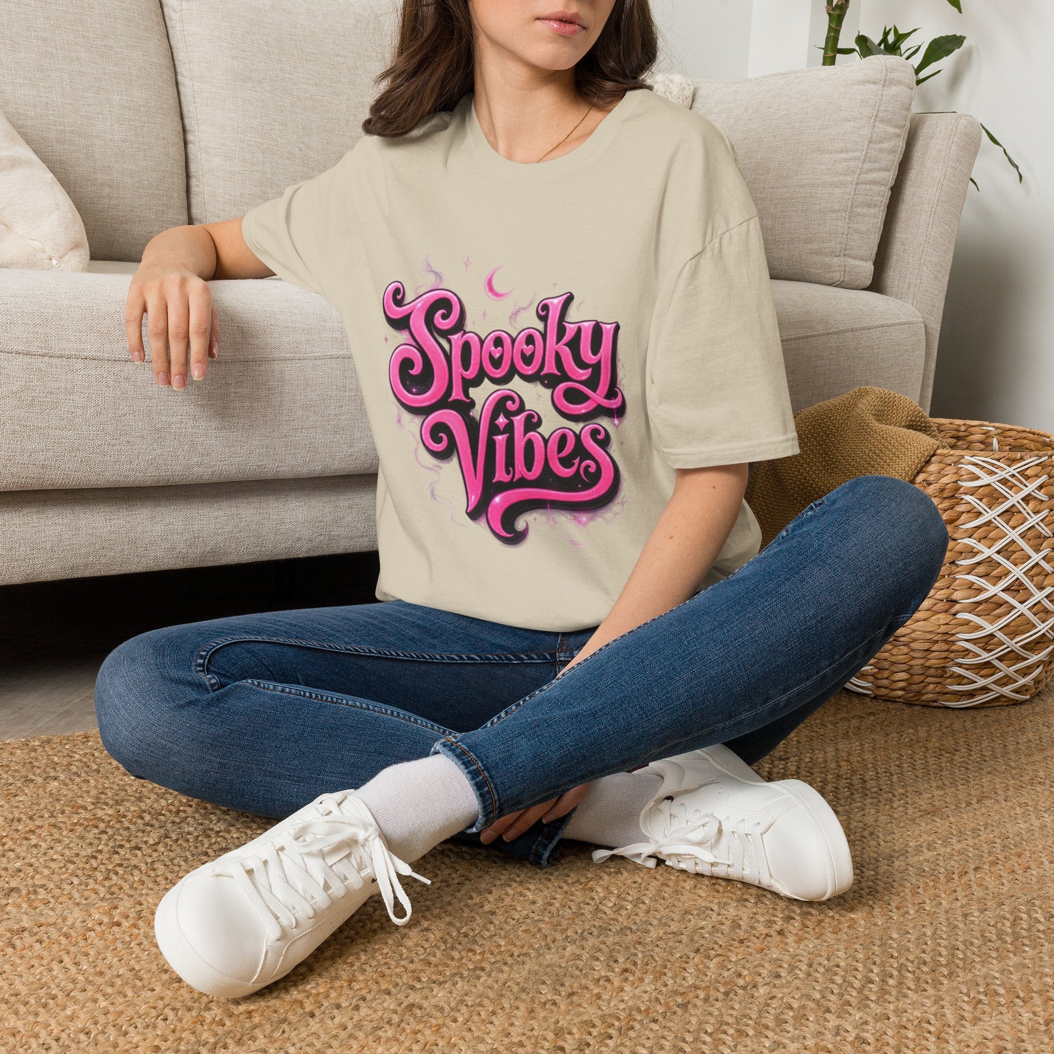 Spooky Vibes T-Shirt — Pink Retro Halloween Graphic Tee