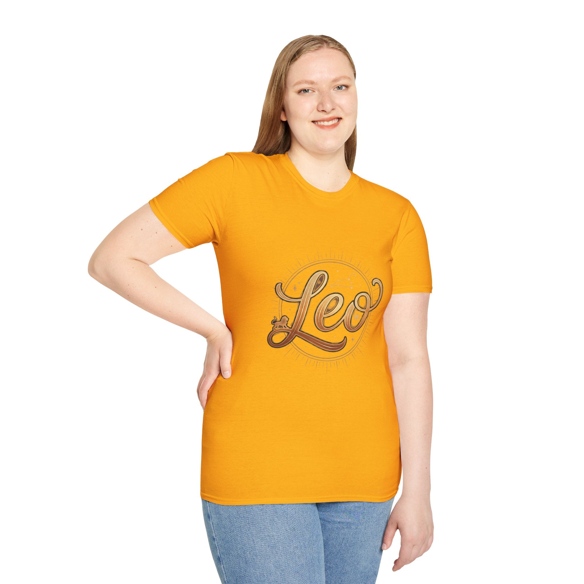 Leo Zodiac T-Shirt — Gold Script Astrology Tee for Leo Season