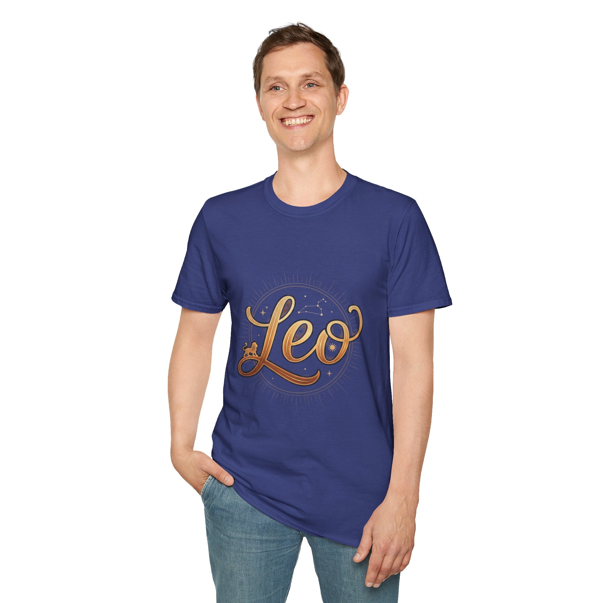 Leo Zodiac T-Shirt — Gold Script Astrology Tee for Leo Season