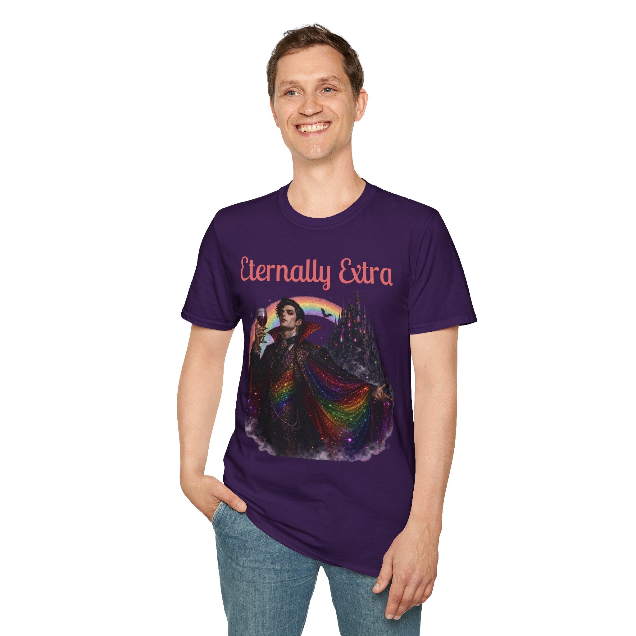 Eternally Extra T-Shirt — Gothic Rainbow Vampire Graphic Tee
