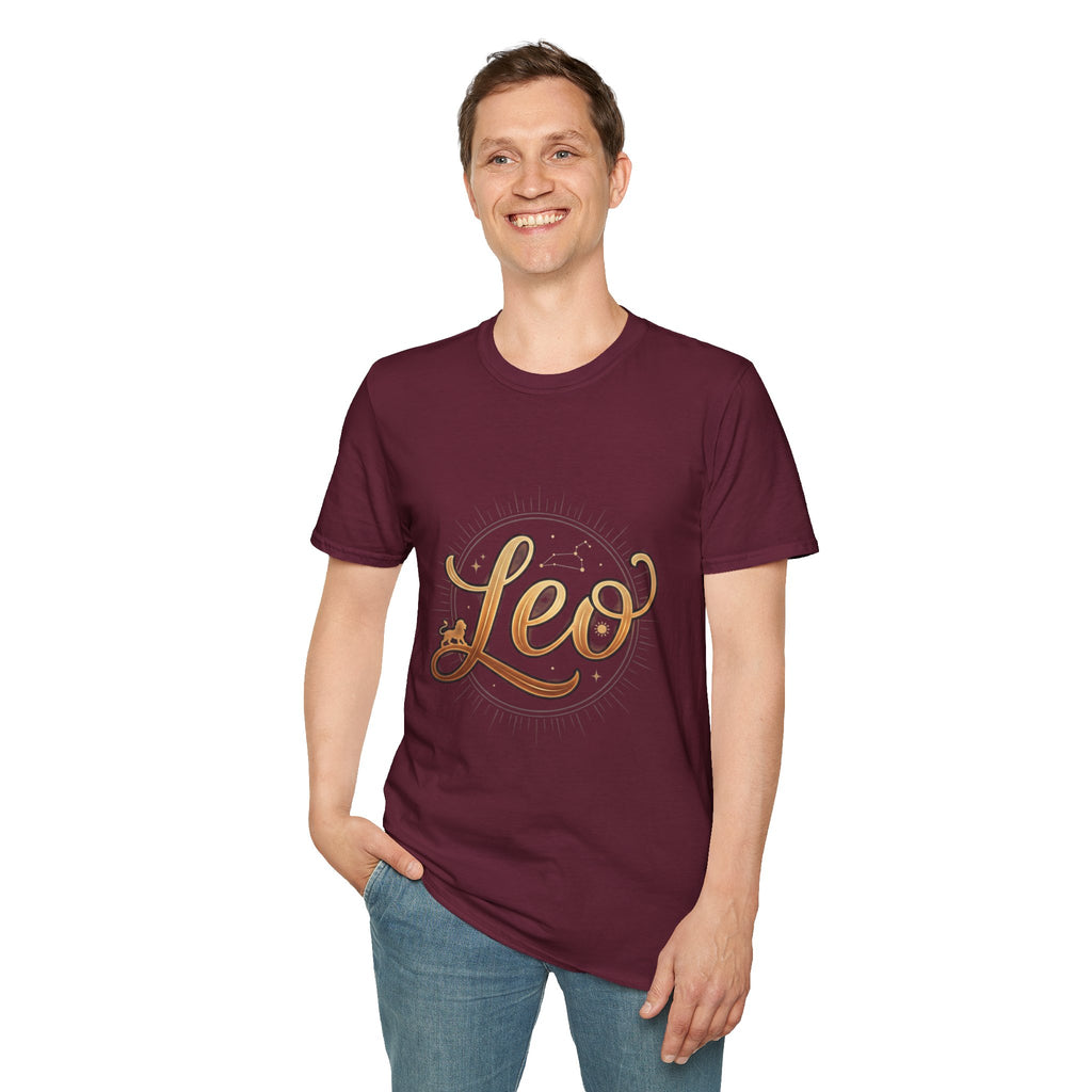 Leo Zodiac T-Shirt — Gold Script Astrology Tee for Leo Season