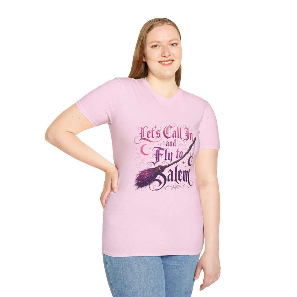 Let's Call In and Fly to Salem T-Shirt — Witchy Broomstick Gothic Tee