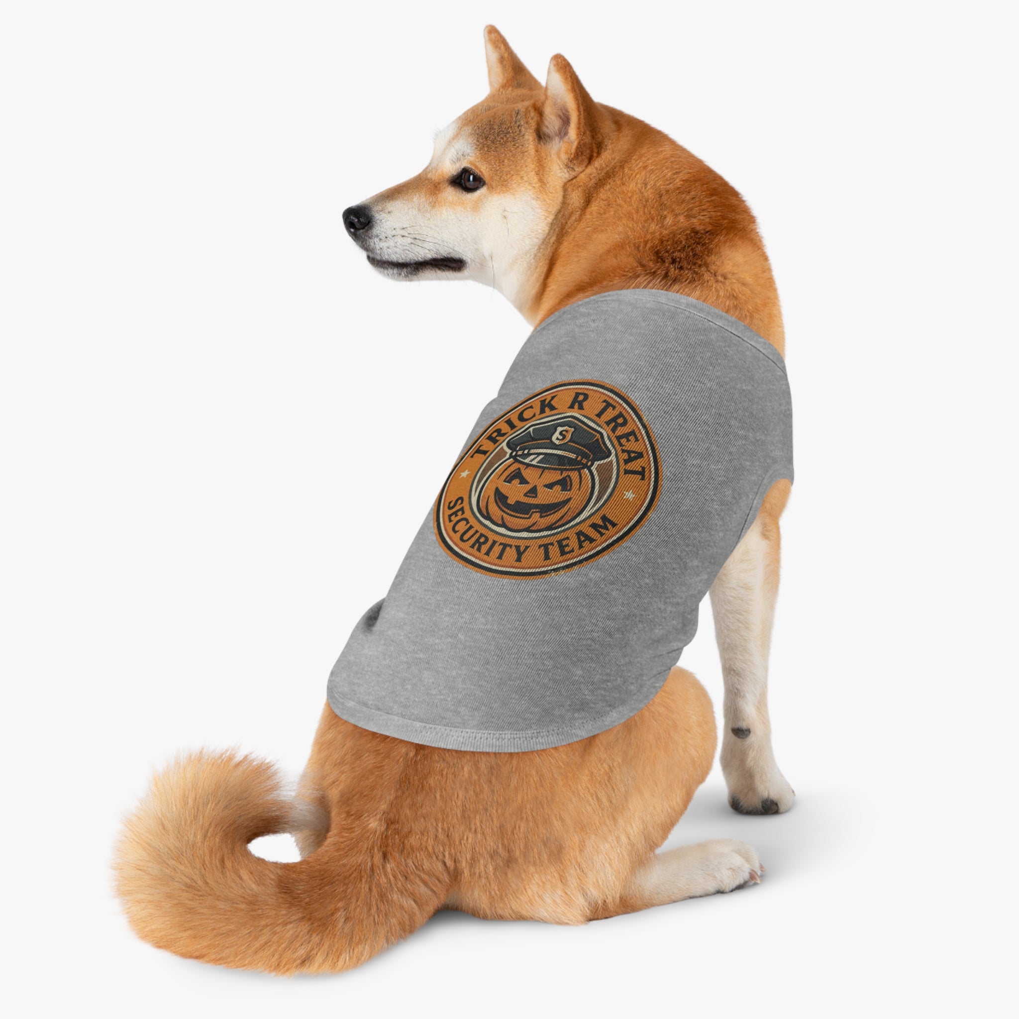 Pet Tank Top — "Trick R Treat Security Team" Halloween Pumpkin Dog Shirt