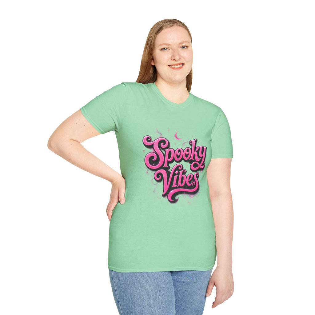 Spooky Vibes T-Shirt — Pink Retro Halloween Graphic Tee