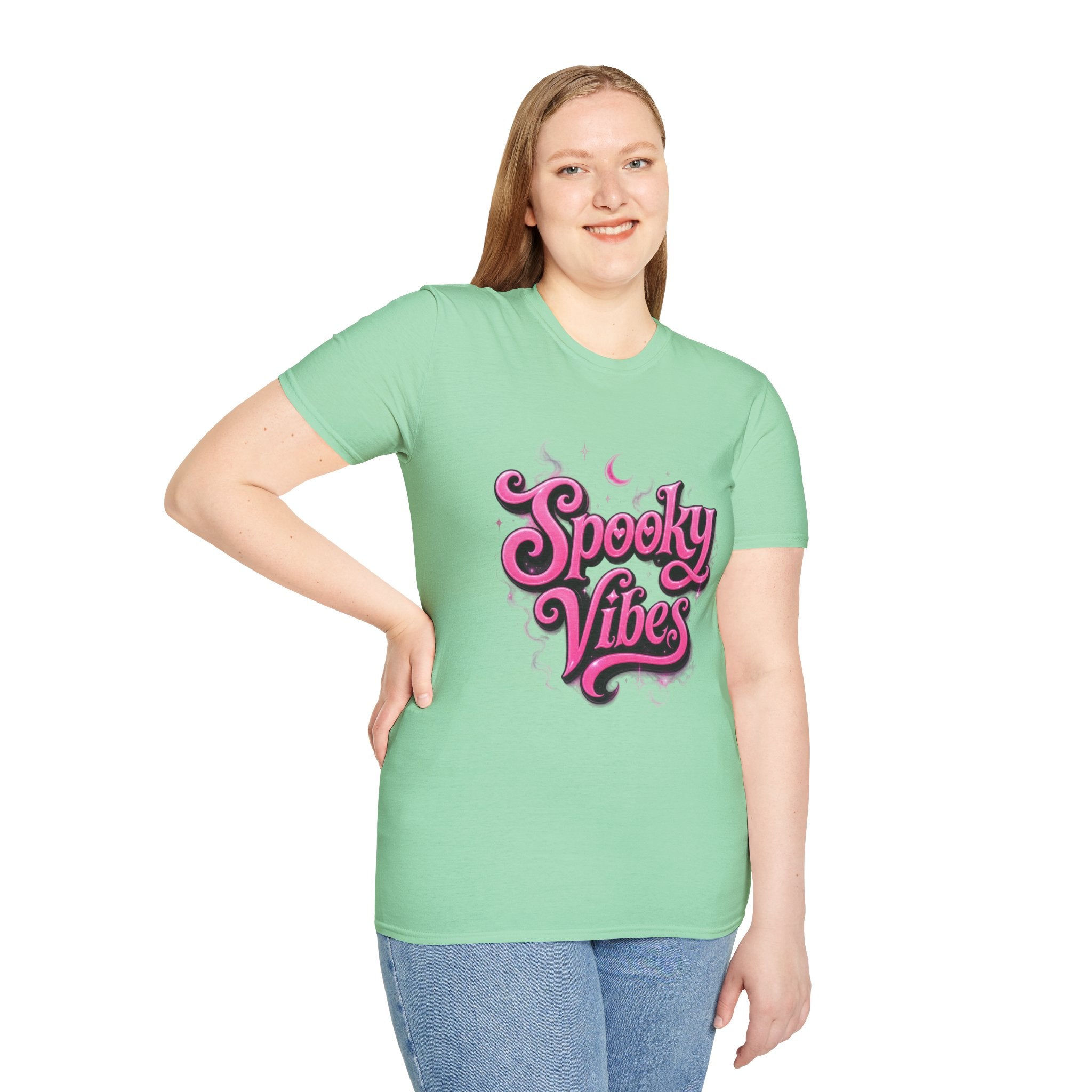 Spooky Vibes T-Shirt — Pink Retro Halloween Graphic Tee