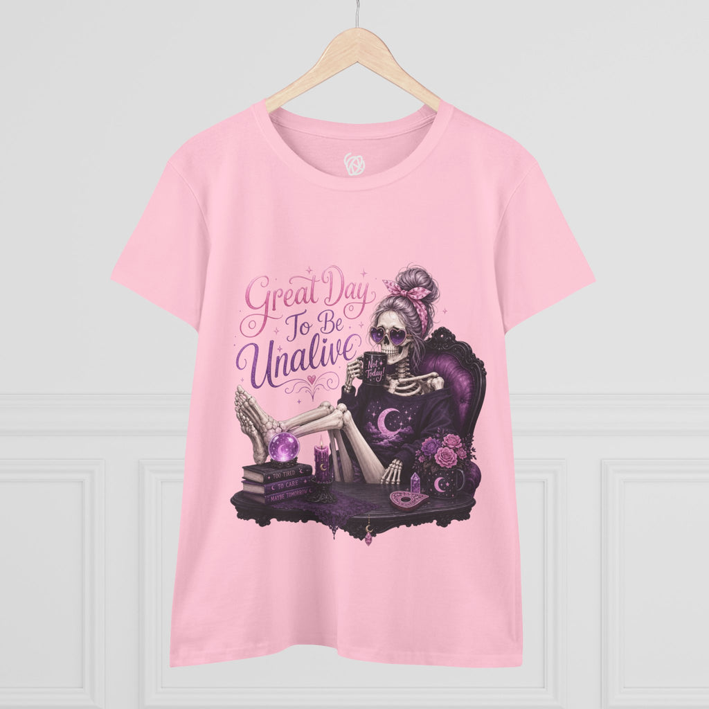 Vintage Gothic Tee — "Great Day To Be Unalive" Skeleton Lounge Shirt
