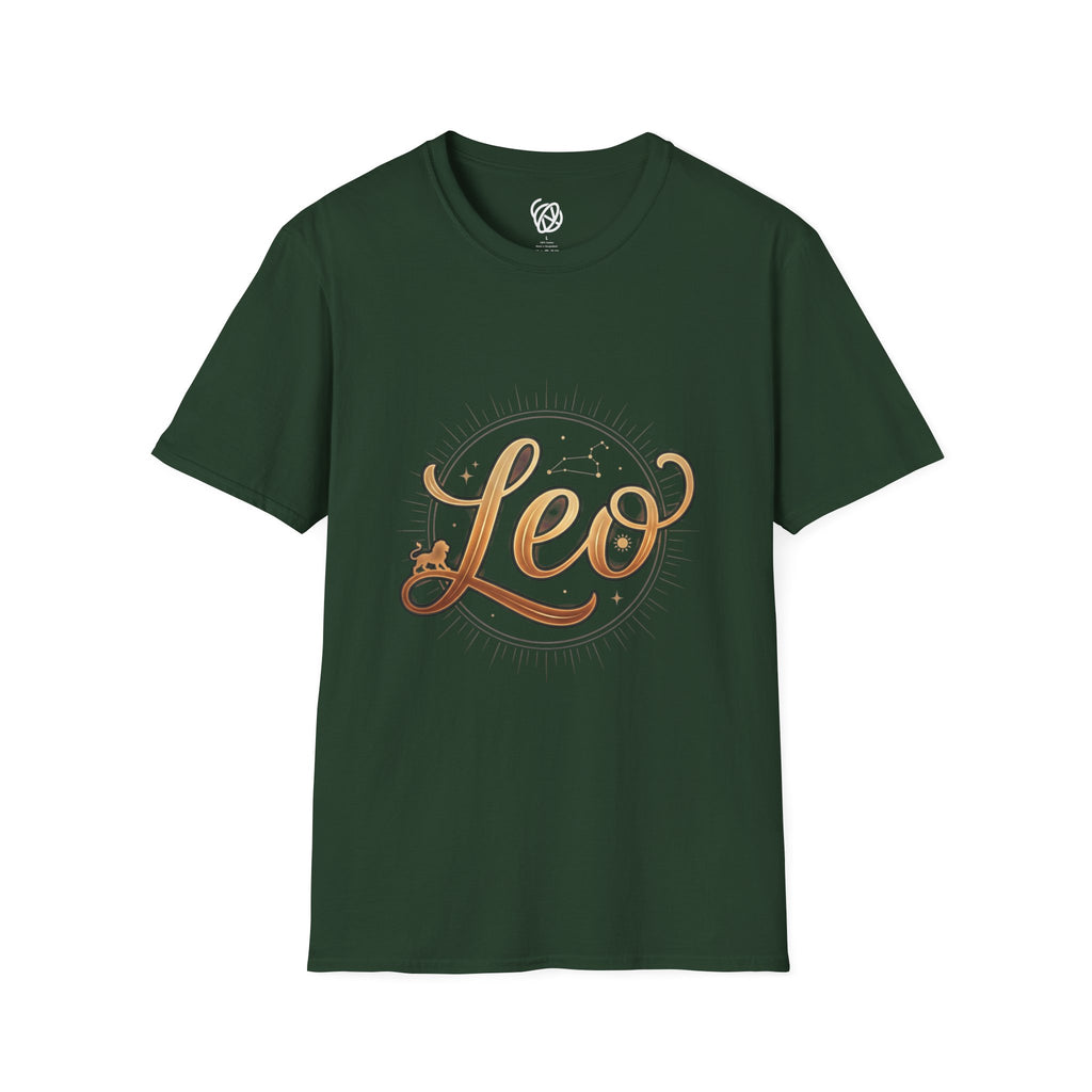 Leo Zodiac T-Shirt — Gold Script Astrology Tee for Leo Season