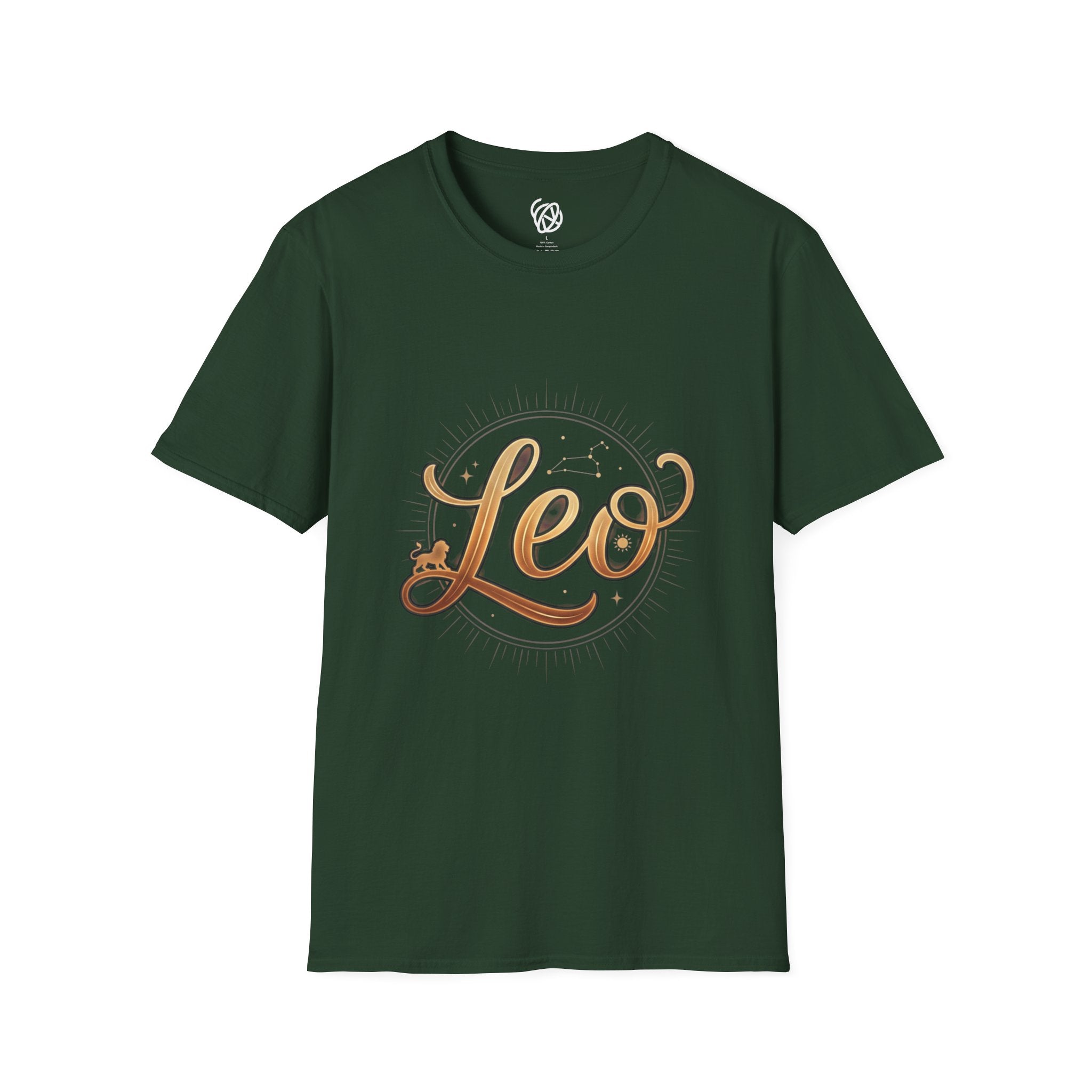 Leo Zodiac T-Shirt — Gold Script Astrology Tee for Leo Season