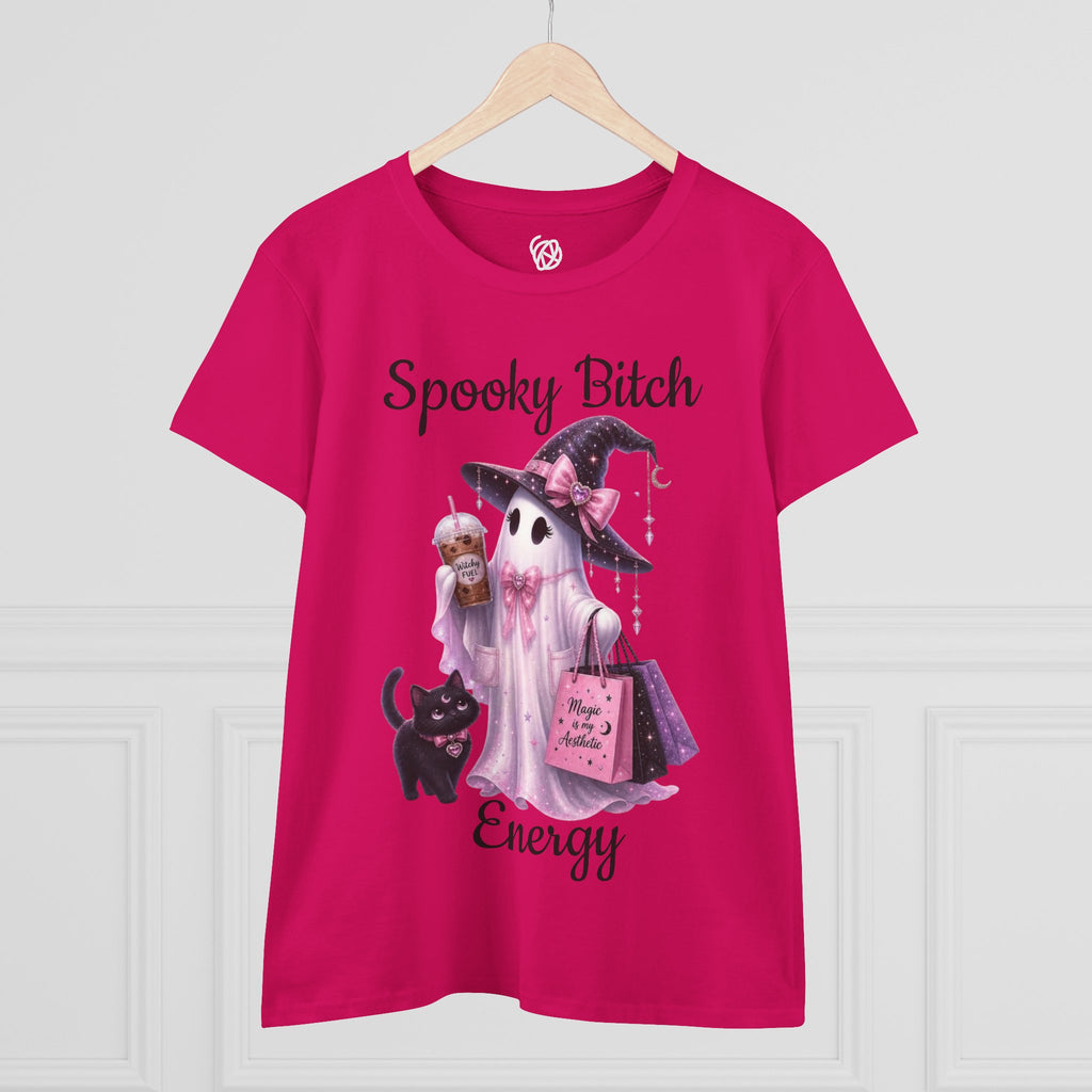 Spooky Bitch Energy Tee — Cute Witch Ghost Halloween T‑Shirt for Women