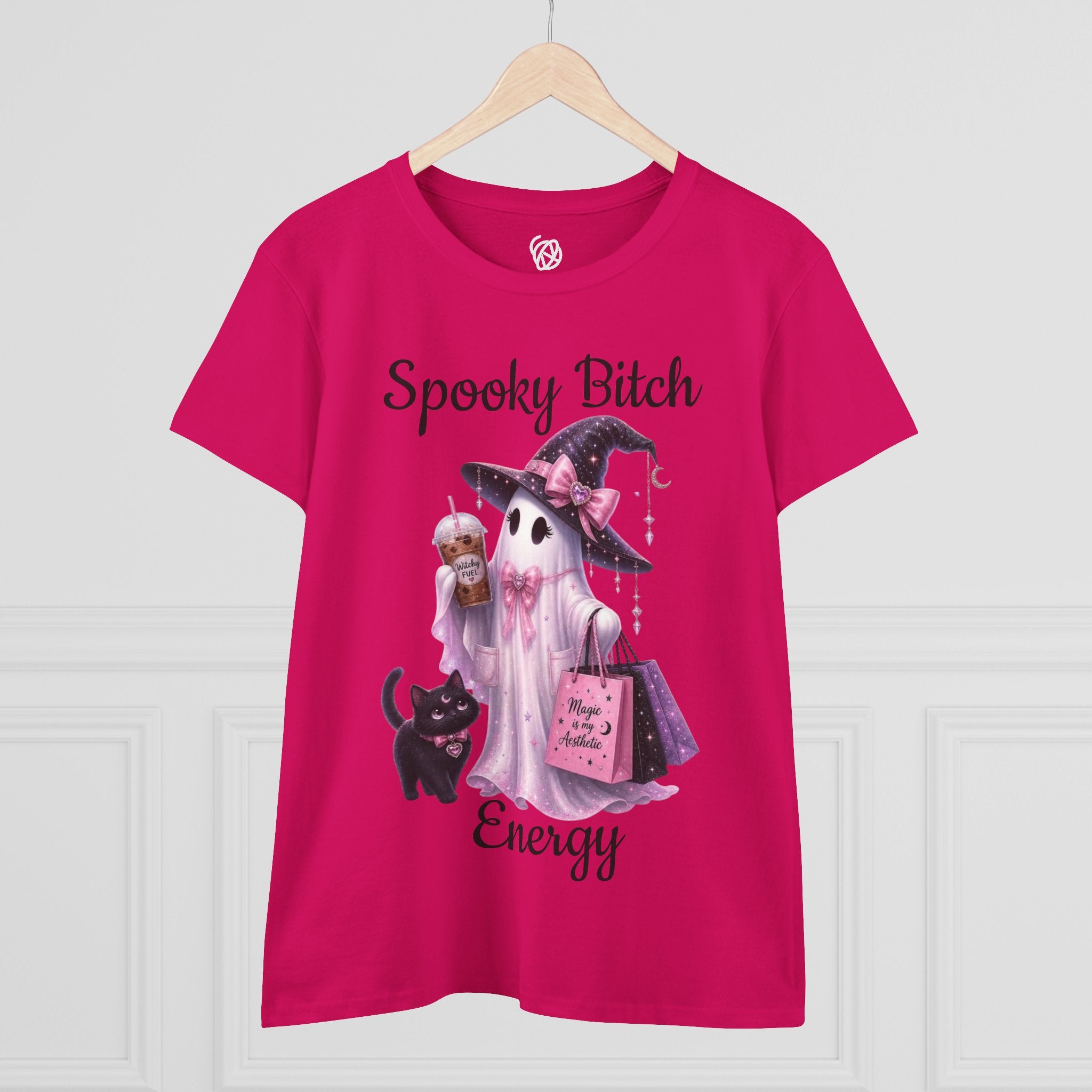 Spooky Bitch Energy Tee — Cute Witch Ghost Halloween T‑Shirt for Women