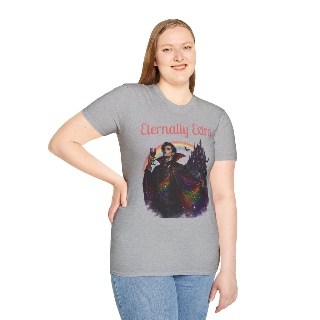 Eternally Extra T-Shirt — Gothic Rainbow Vampire Graphic Tee