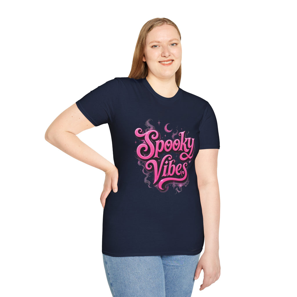 Spooky Vibes T-Shirt — Pink Retro Halloween Graphic Tee