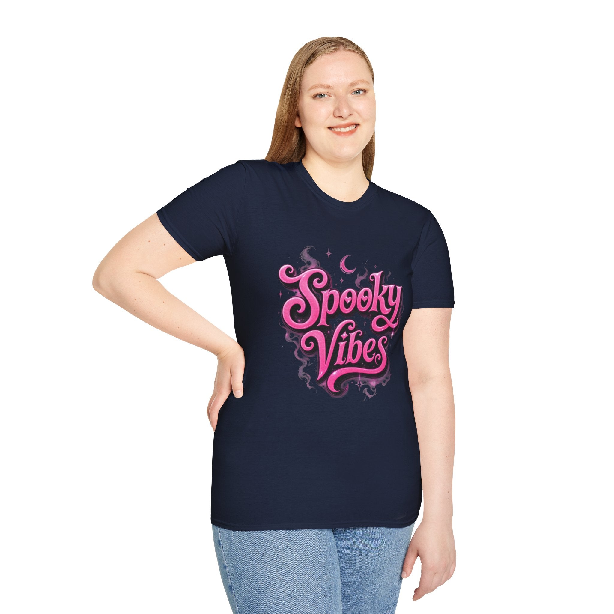 Spooky Vibes T-Shirt — Pink Retro Halloween Graphic Tee