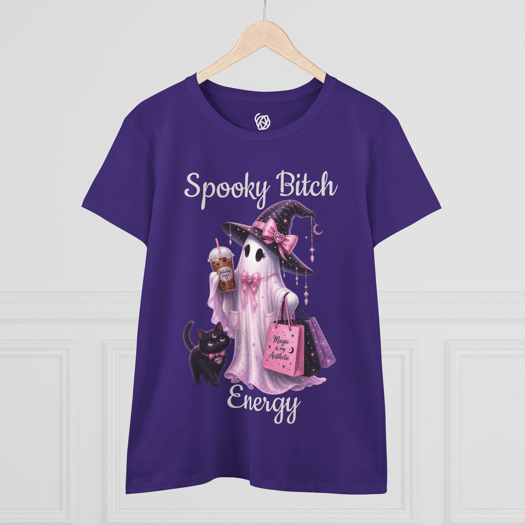 Spooky Bitch Energy Tee — Cute Witch Ghost Halloween T‑Shirt for Women