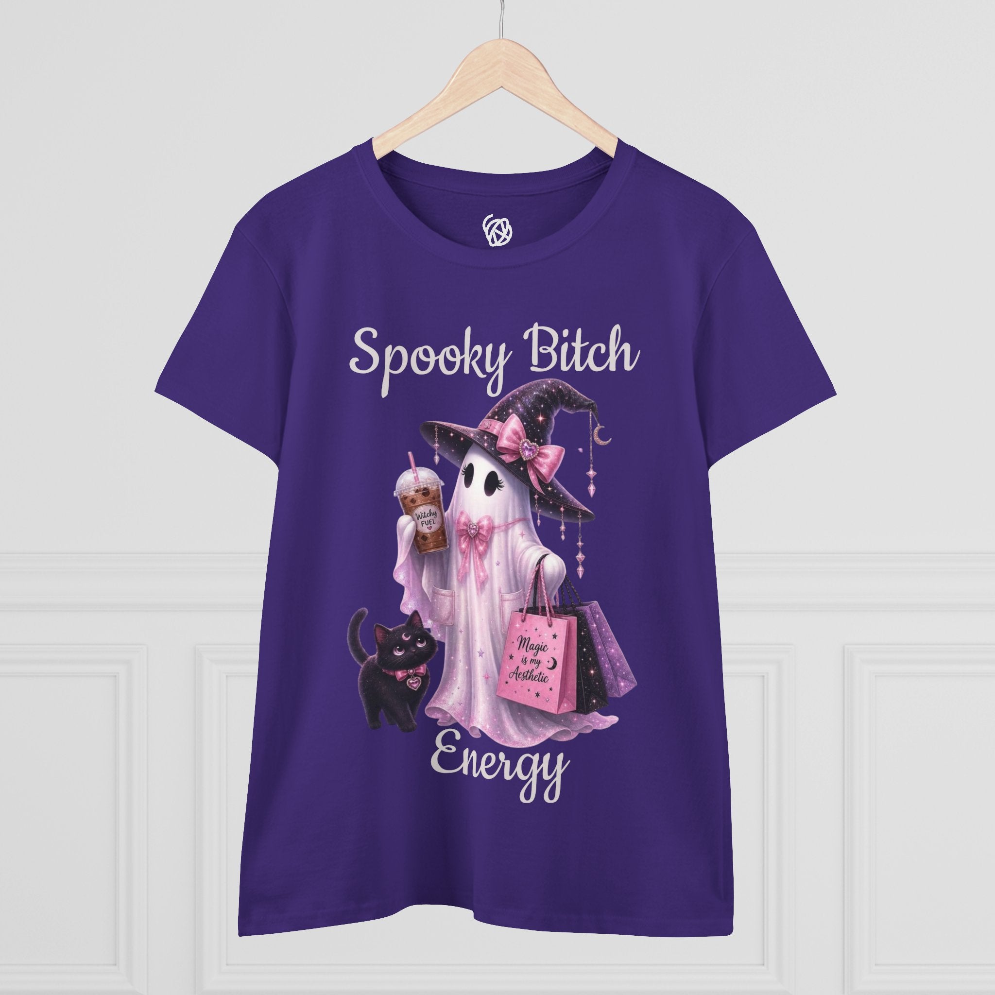 Spooky Bitch Energy Tee — Cute Witch Ghost Halloween T‑Shirt for Women