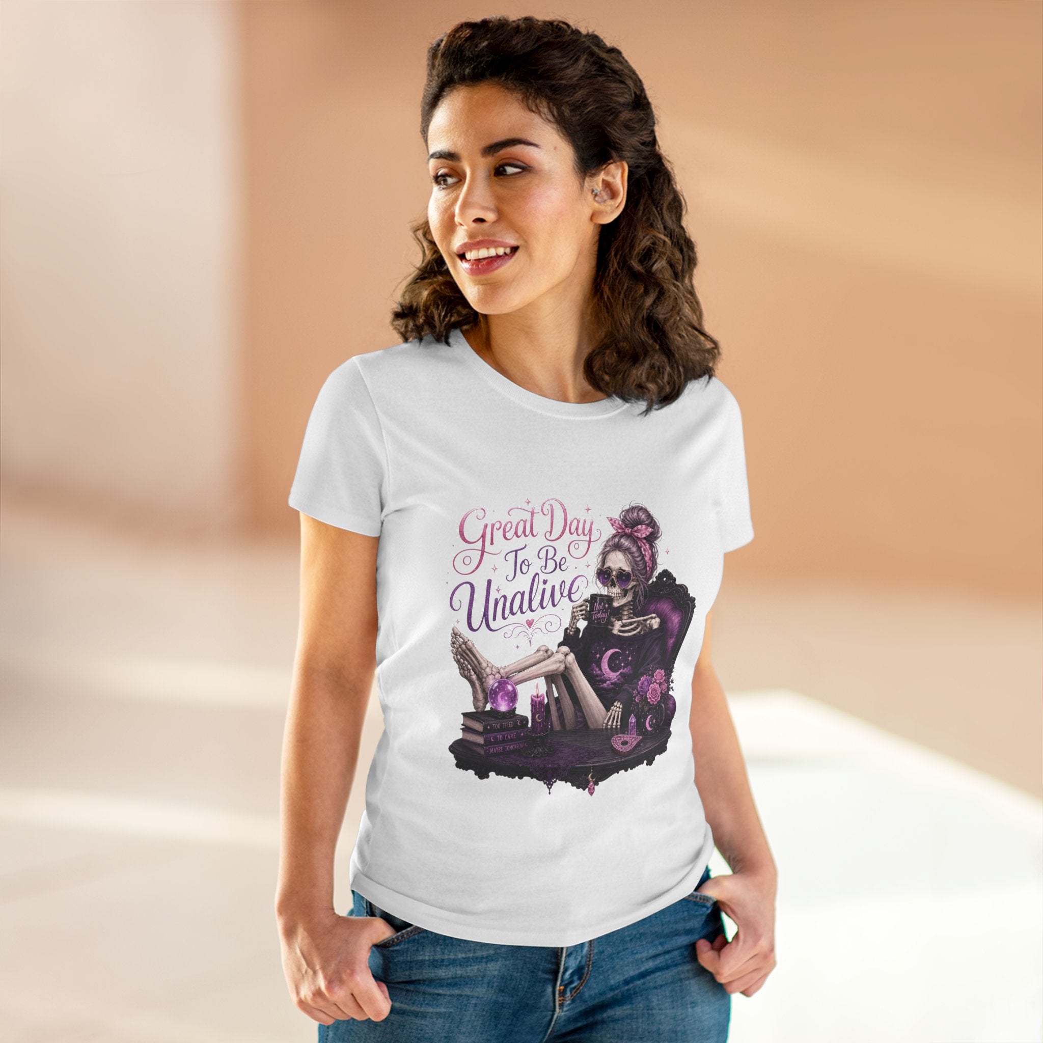 Vintage Gothic Tee — "Great Day To Be Unalive" Skeleton Lounge Shirt