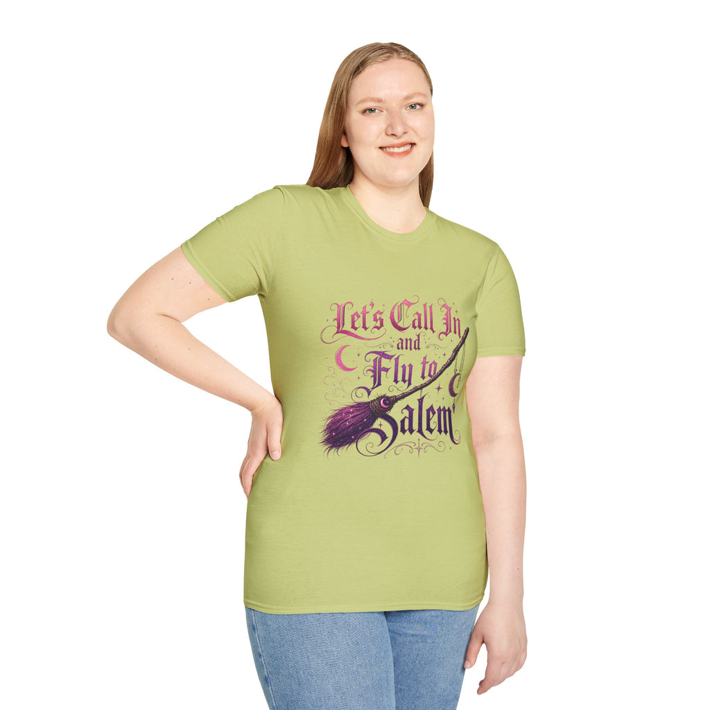 Let's Call In and Fly to Salem T-Shirt — Witchy Broomstick Gothic Tee
