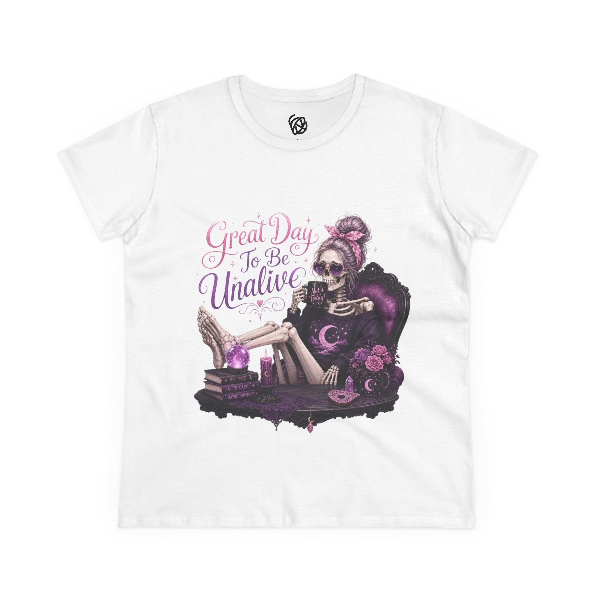 Vintage Gothic Tee — "Great Day To Be Unalive" Skeleton Lounge Shirt