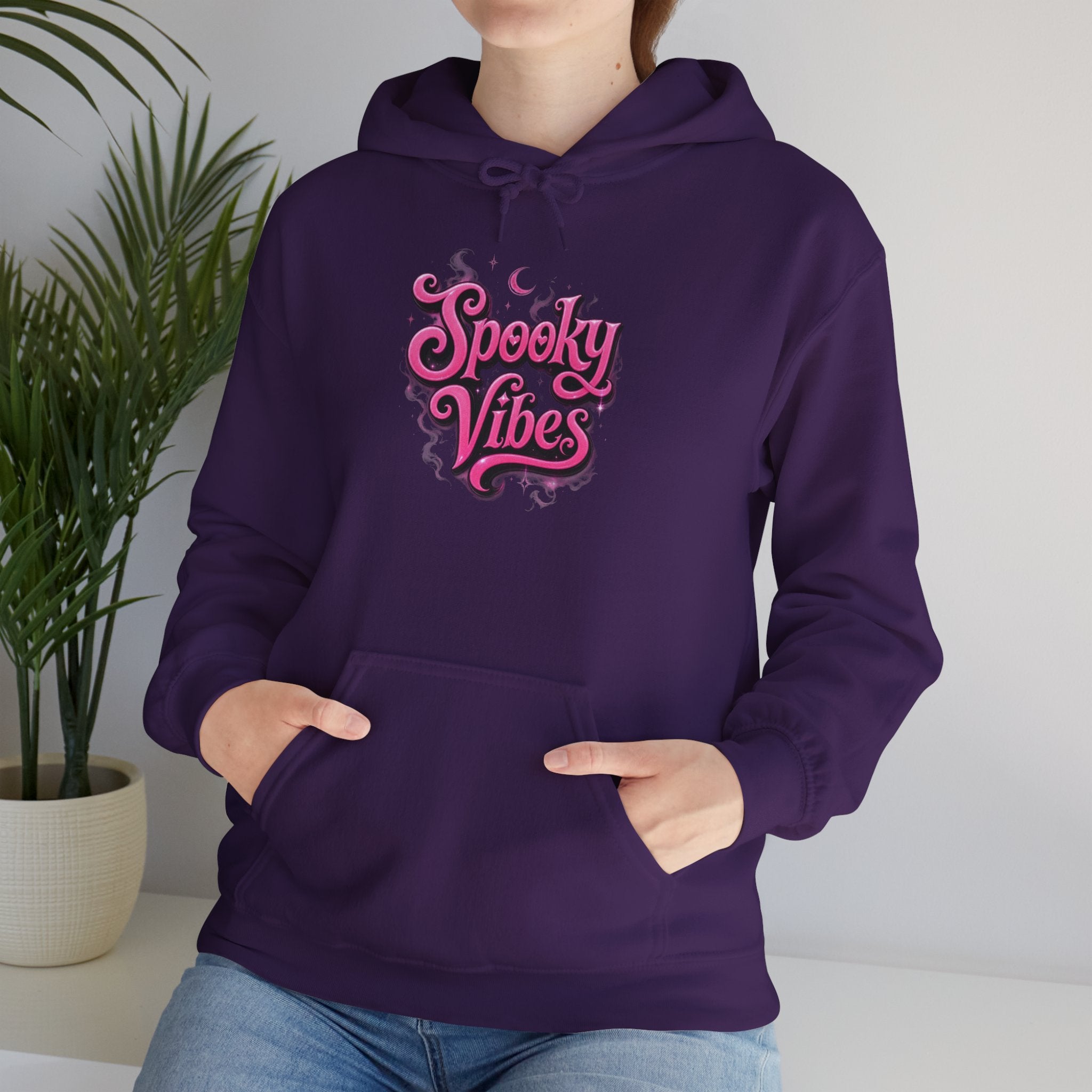 Spooky Vibes Hoodie — Retro Pink Halloween Graphic Sweatshirt