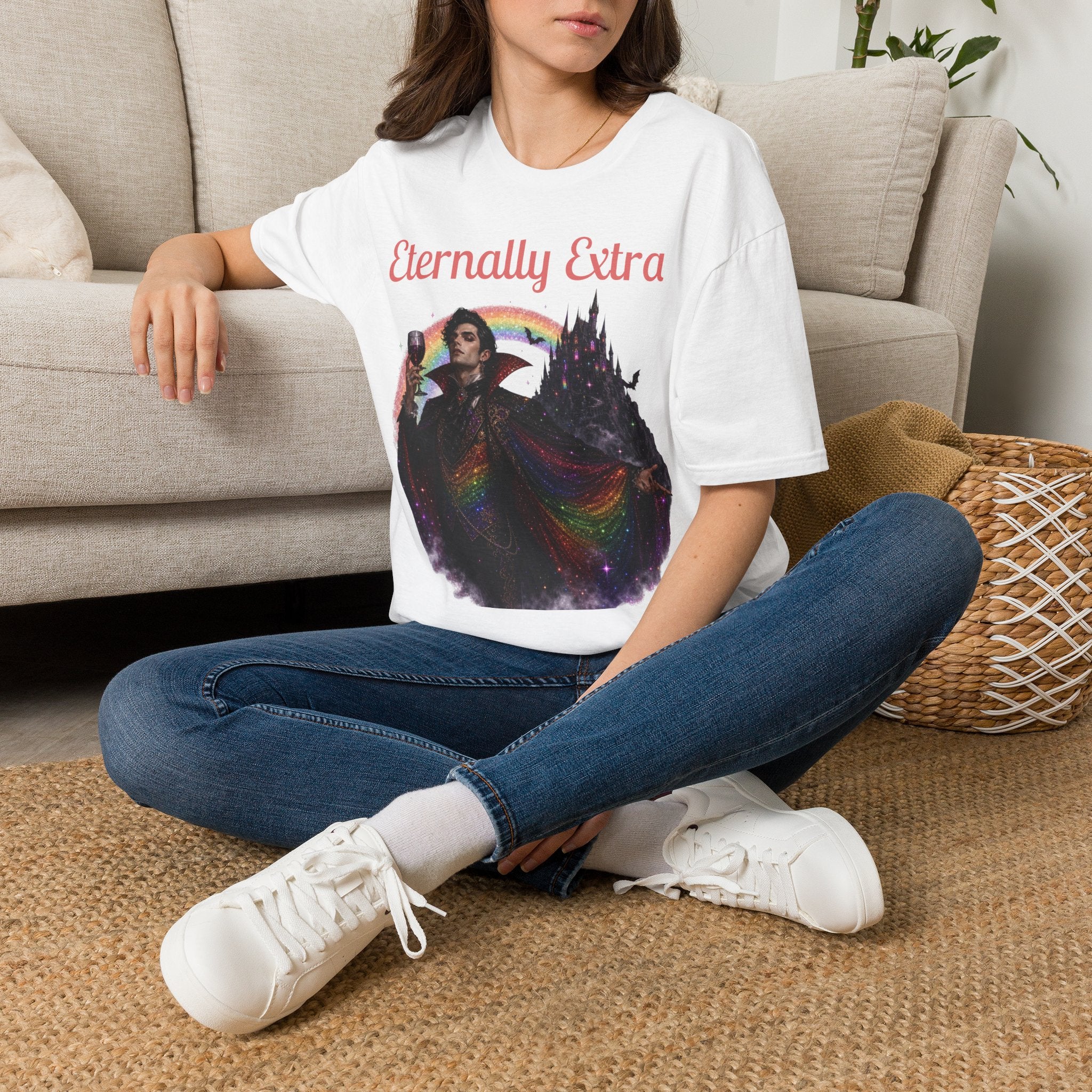 Eternally Extra T-Shirt — Gothic Rainbow Vampire Graphic Tee